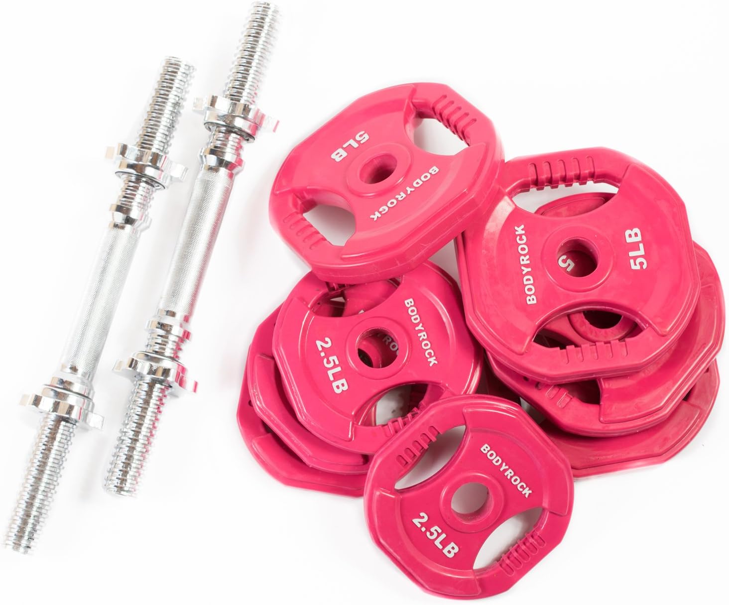 Dumbbells Set with 30lb Weight Plates: BodyRock Free Weights Home Gym Equipment - Dumbbell Sets with Two Solid Steel Threaded Dumbbell Handles and Collars, Four 5 lb Weights and Four 2.5 lb Weights
