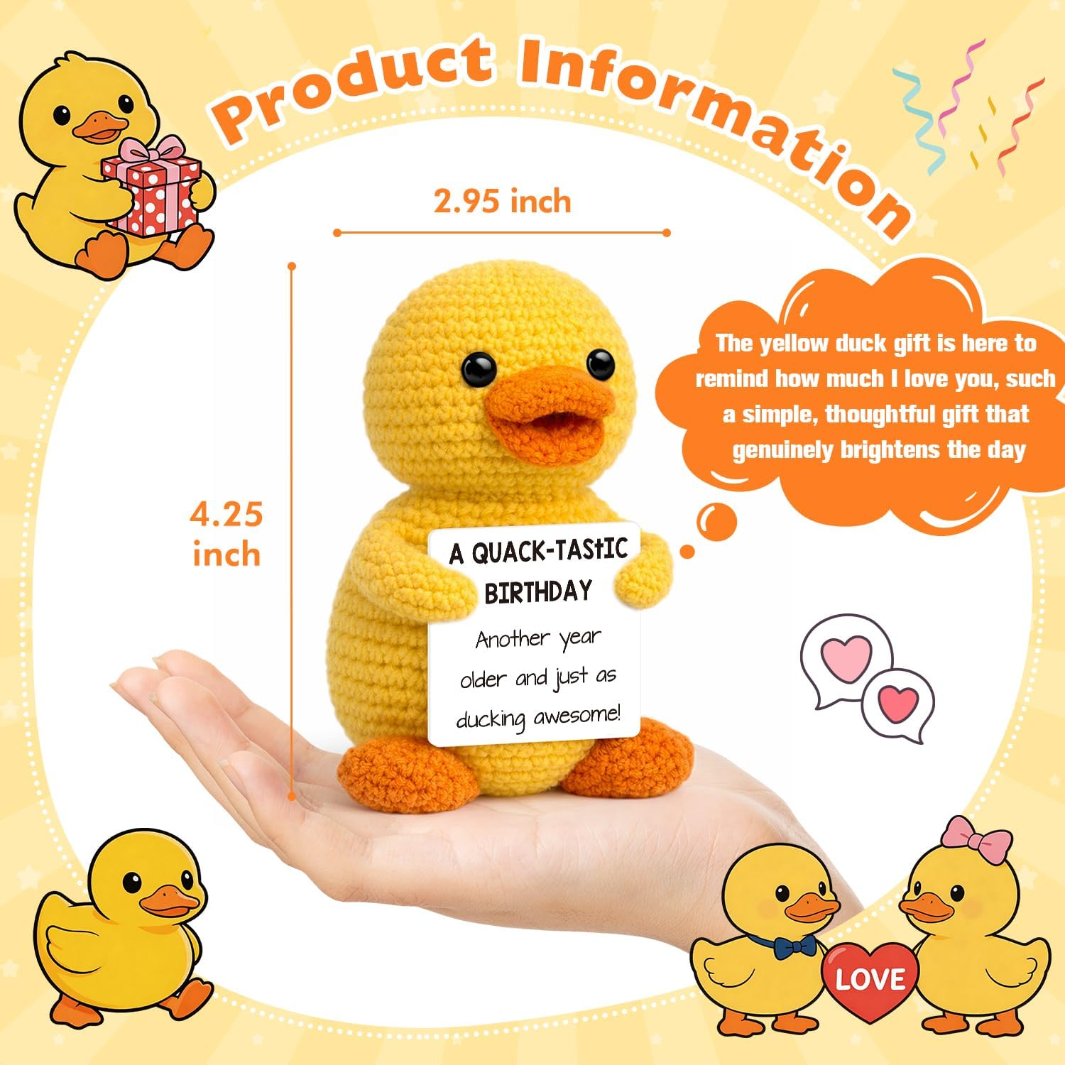 Happy Birthday Gifts Crochet Duck Gifts for Women Girls Boys Friends Coworker Mom Dad, Unique Birth Day Party Gift for Sister Daughter Son Mothers Day