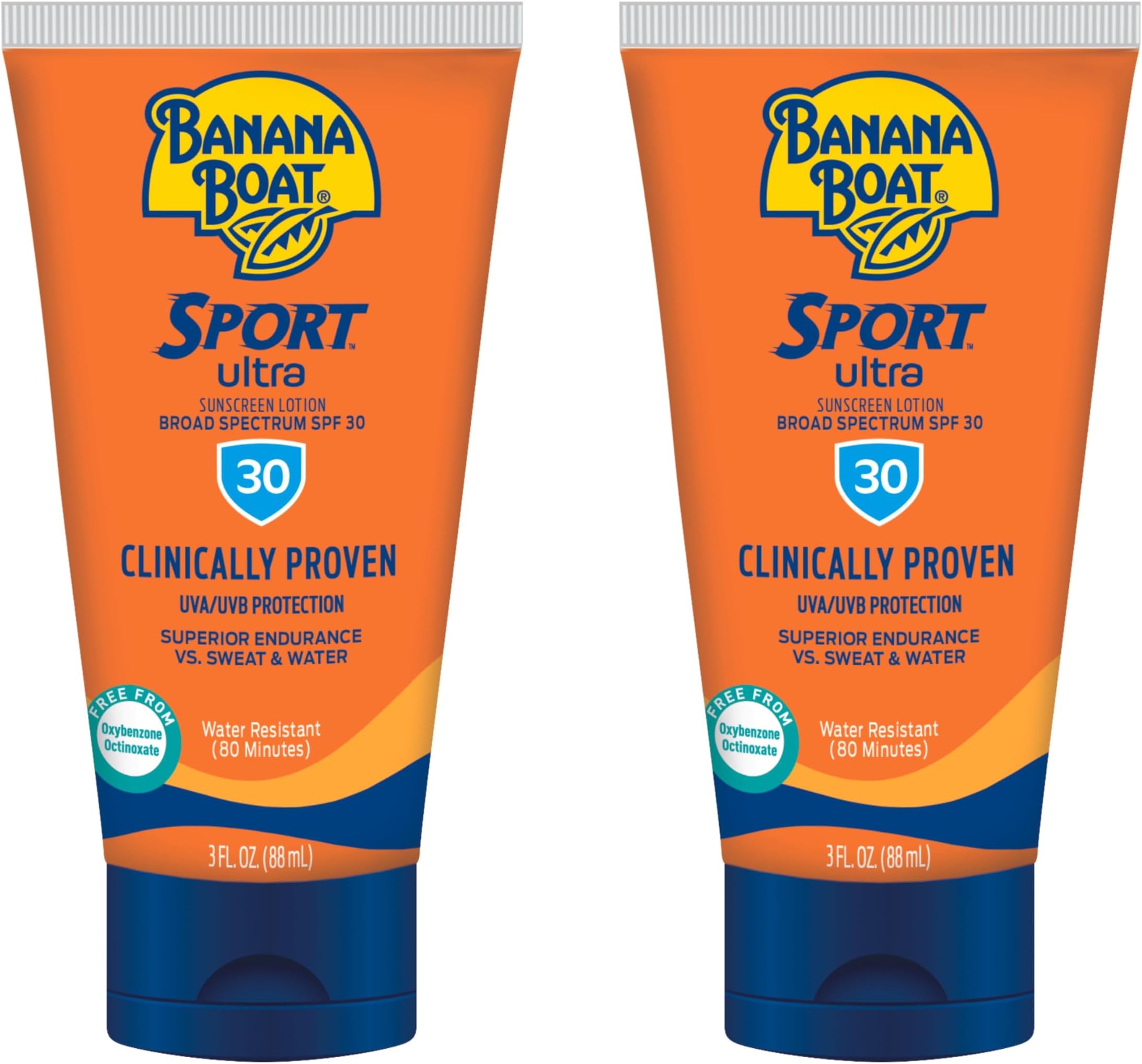 Banana Boat Sport Ultra Sunscreen Lotion SPF 30, Travel Size 3oz Twin Pack, Sweat & Water Resistant Sunblock for Active Lifestyle(Pack of 2)