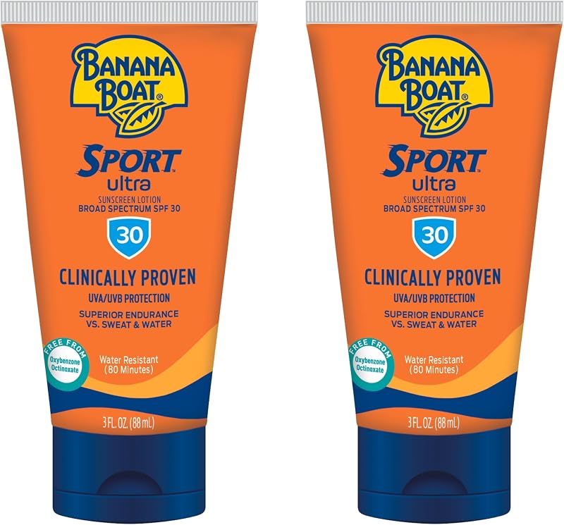 Banana Boat Sport Ultra loción protectora solar SPF 30, tamaño de viaje, paquete doble de 3 oz, bloqueador solar resistente al sudor y al agua para un estilo de vida activo (paquete de 2)
