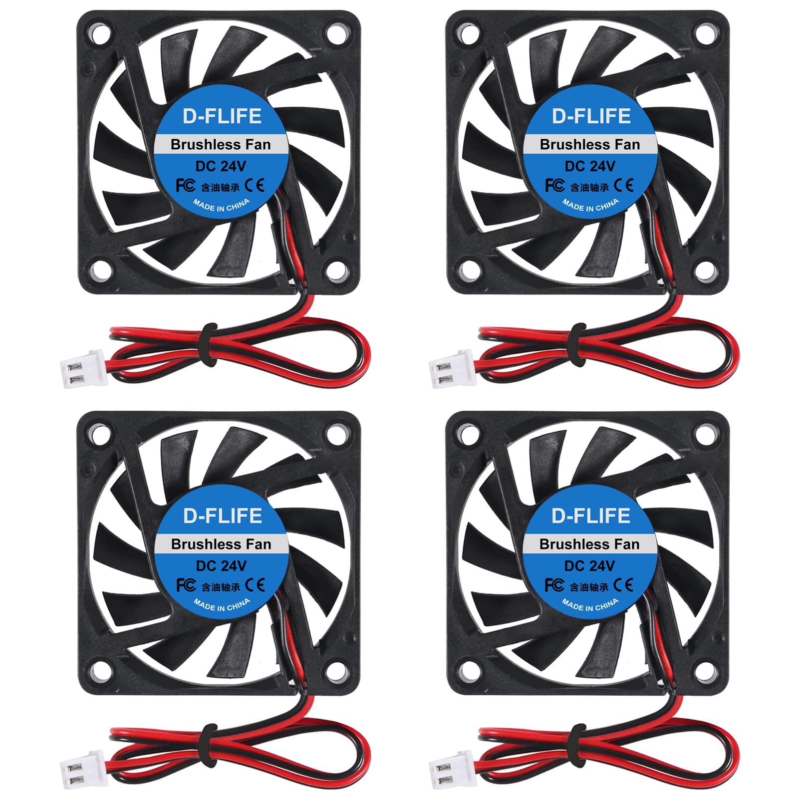 D-FLIFE 4pcs 60mm x 60mm x 10mm 6010 24V Brushless DC Cooling Fan 2pin for DIY 3D Printer Extruder Humidifier (24V)