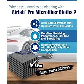 Airlab Microfiber Towels for Cars Wash Drying Auto Detailing, Highly Absorbent, Lint-Free, Streak-Free, All-Purpose Cleaning Cloths for Household, 16 x 16, Pack of 8, Grey