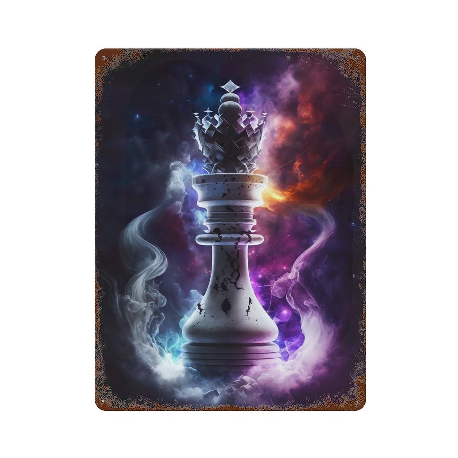 King in Space Chess Vintage Rust Metal Sign 15.7"x11.8", Retro Wall Decor for Garage, Pub Or Kitchen