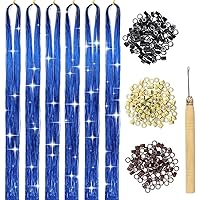 Vista 8 de Kit de oropel para el cabello con herramientas 6 piezas, 1200 hebras, extensiones de cabello de oropel rosa, resistentes al calor, extensiones