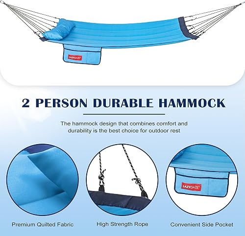 Miniatura 4 de Lazy Daze Hammocks Hamaca de tela acolchada de 12 pies con barra separadora de aluminio curvada, hamaca doble exterior con almohada suave, bolsillo