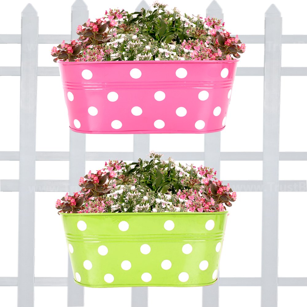 TrustBasket Set of 2 -Dotted Oval Railing Planter - (Magenta, Green) (B01N4GM9OI) Amazon Price History, Amazon Price Tracker