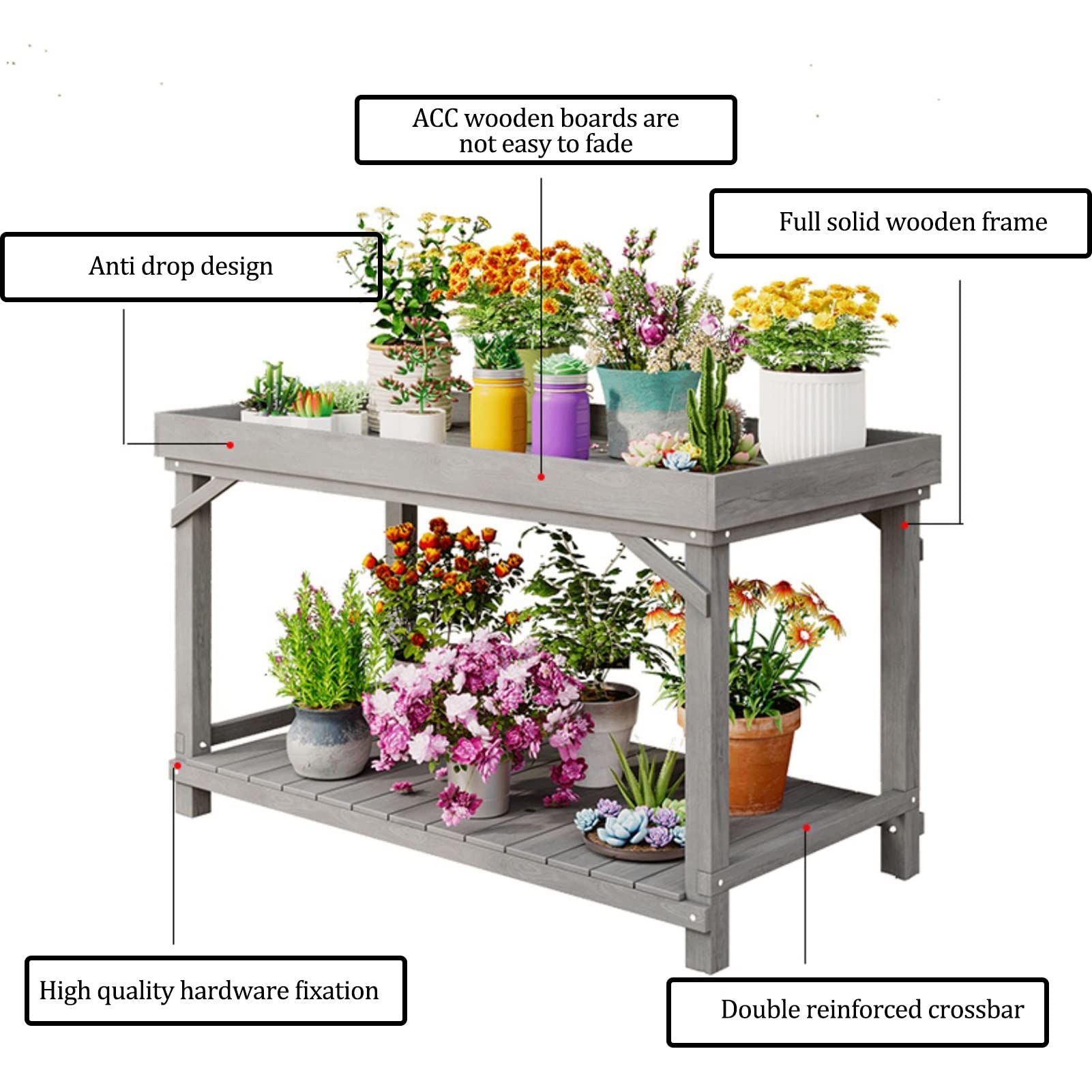 Panchina da giardino a 2 ripiani, marrone, per interni ed esterni, scaffale per piante, scala multistrato e supporto per vasi di fiori, 140 x 60 x 85 cm