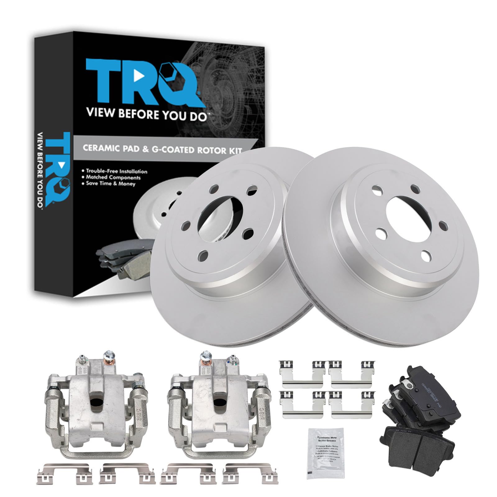 TRQ Rear Brake Pad and Rotor Set Ceramic Vented Coated Rotors Calipers