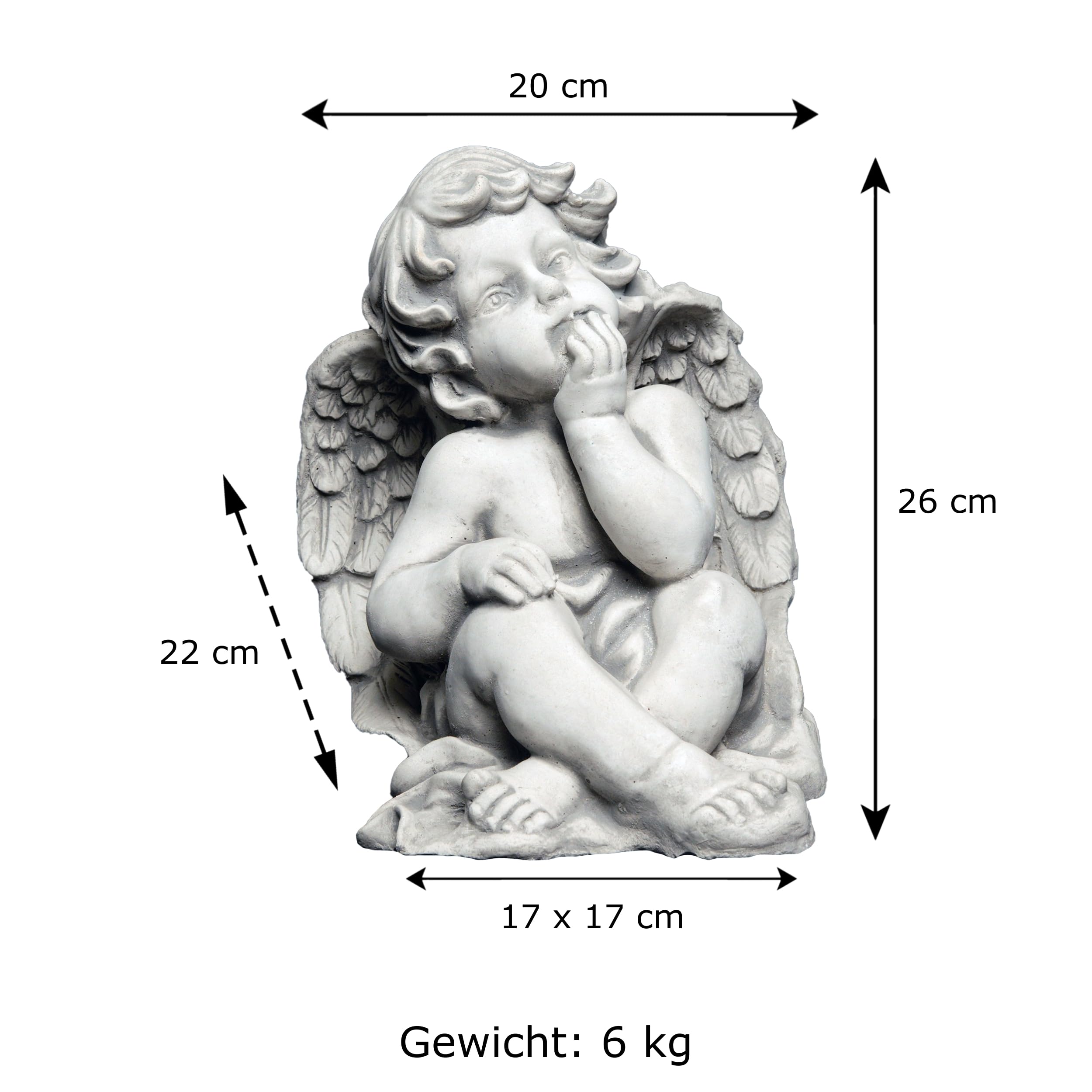 gartendekoparadies.de Siedzący anioł nagrobny, figurka kamienna wys. 25 cm, 8 kg, szary, odporny na mróz z odlewu kamiennego do użytku na zewnątrz