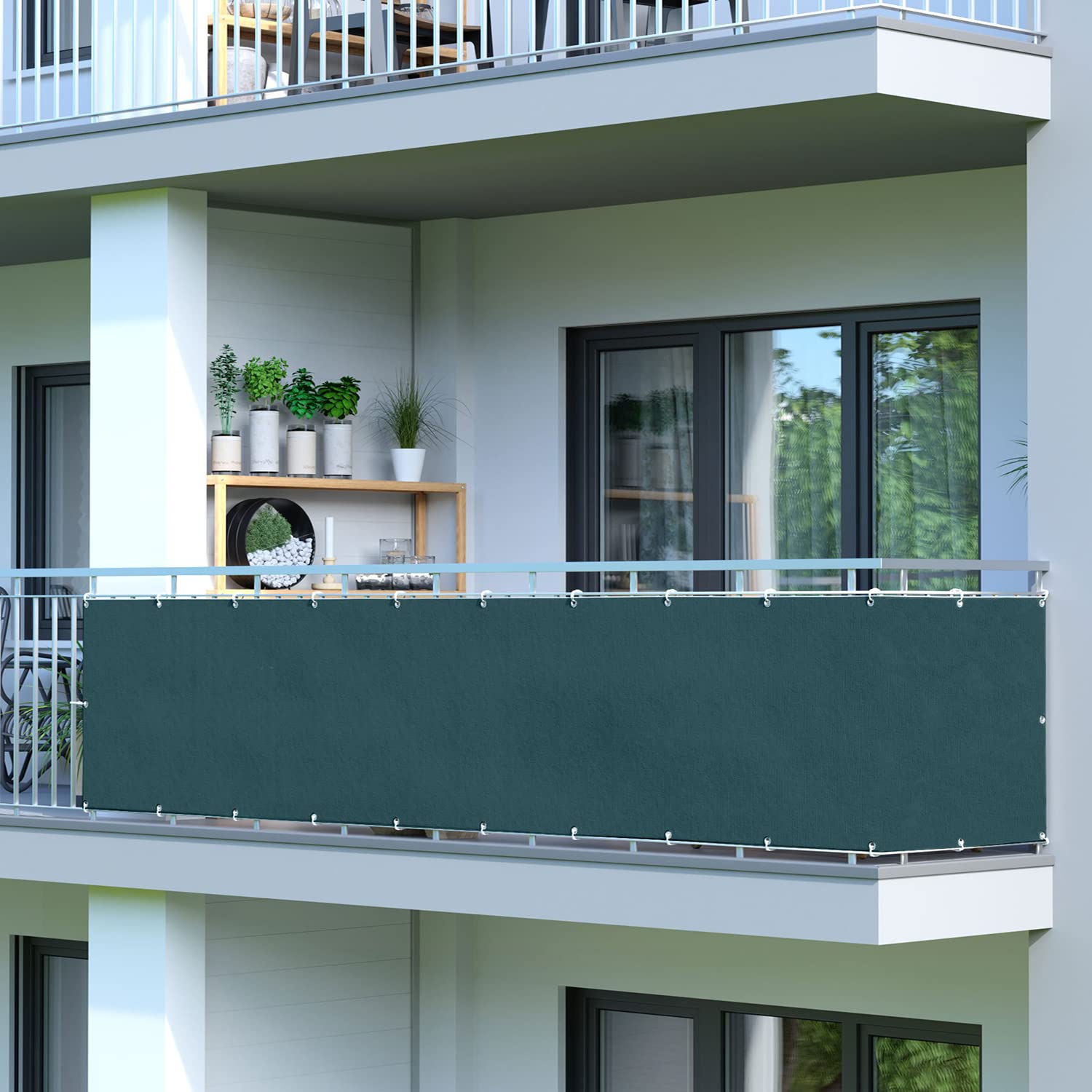 Lona para balcón de Color Verde Oscuro, Fabricada en poliéster 100% Opaco, para barandillas, terrazas y Jardines, Resistente a los Rayos UV y a la Intemperie, de 90 x 650 cm, Ideal para exte