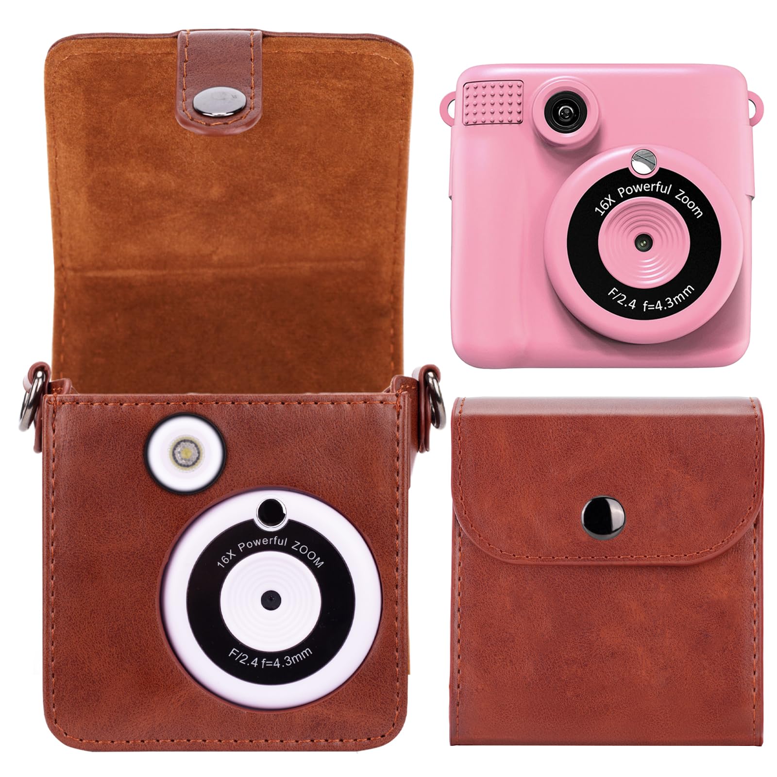 Kids Camera Case Compatible with ESOXOFFORE, MINIBEAR, Dylanto, WEEFUN Instant Print Camera for Kids Digital Video Cameras, Carrying Bag Film Camera Holder with Card Case Brown