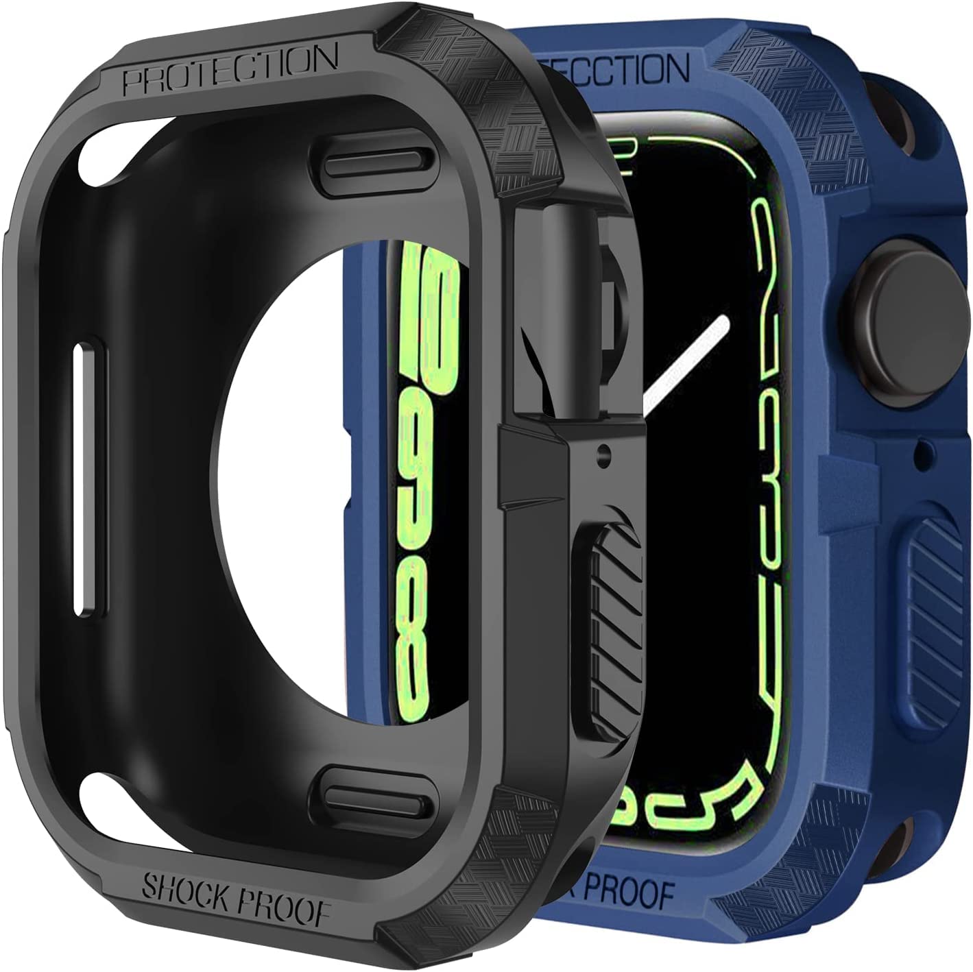 Printme Rugged Case Compatible with Apple Watch Series All Around Shockproof Bumper Case Protective Cover Frame for iWatch Series 6/5/4 44mm - Black+Blue (41mm/40mm)