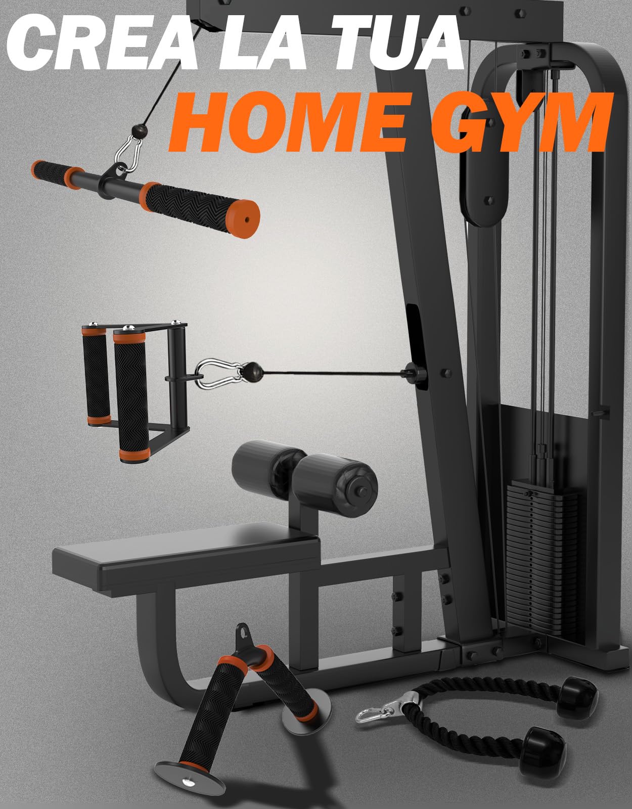 Fitarc Set Accessori Lat Machine 4 Pezzi, Accessori Palestra per Cavi, Impugnature Antiscivolo, per Allenamento Schiena, Bicipiti e Tricipiti, Uso Casa e Palestra, Arancione