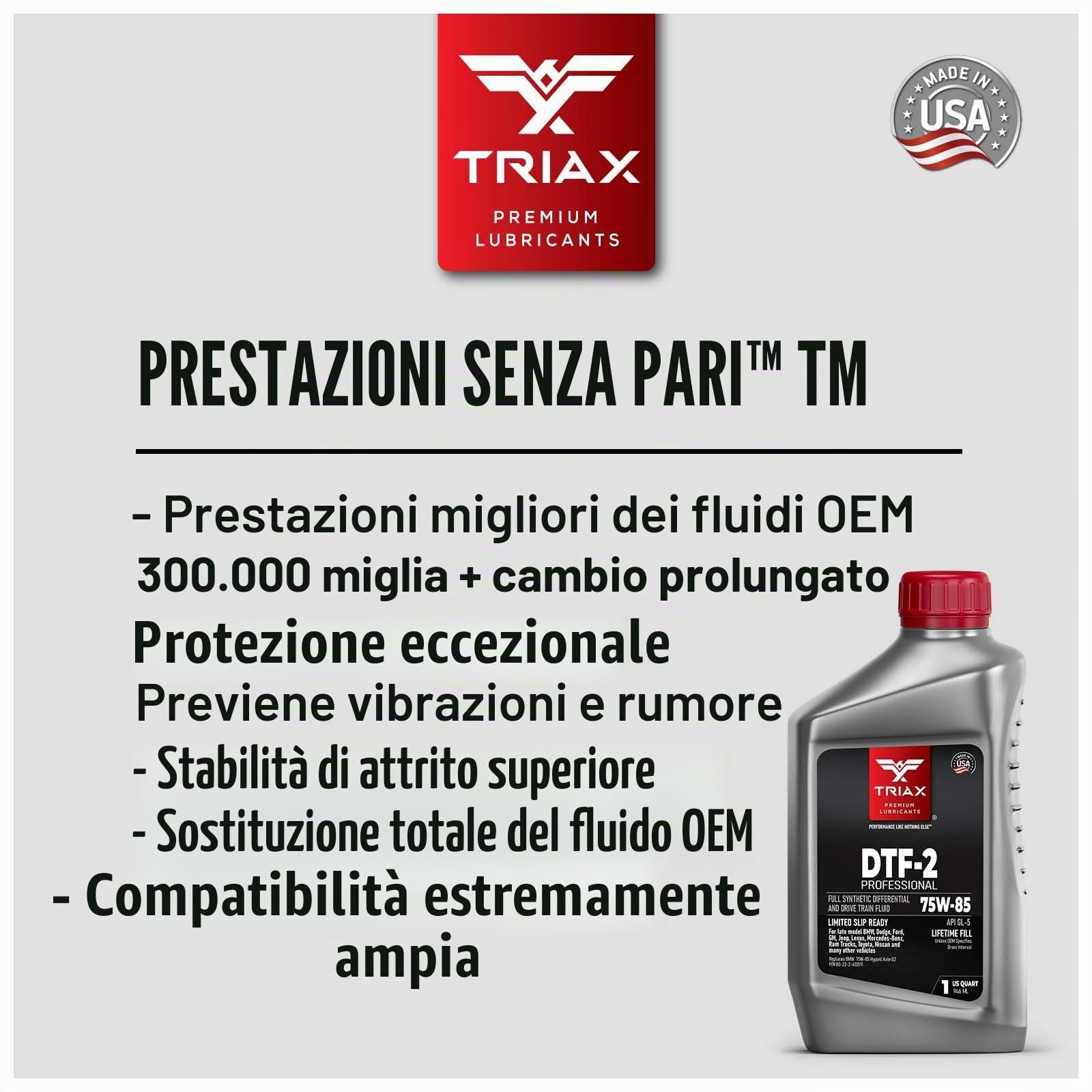 TRIAX DTF-2 Professional SAE 75W-85 GL-5 – Olio Cambio Sintetico per Assali, Differenziali, Trasmissioni e Ingranaggi Ipoidi a Slittamento Limitato, Riempimento a Vita 2x0,946 L (2x1 quart)