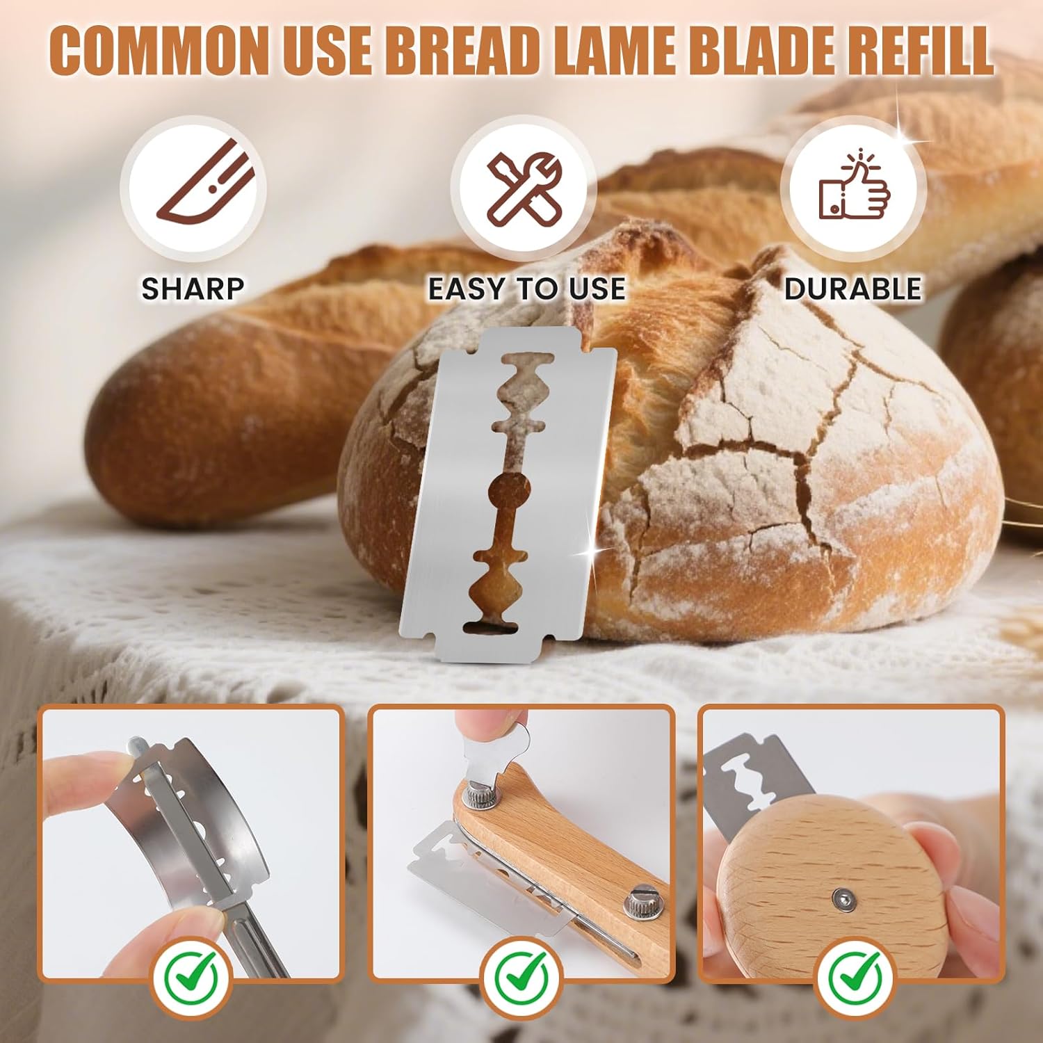 CUNSENR Bread Lame Blades Refill – Stainless Steel Scoring Blades for Perfect Bread Art, Suitable for Slicing and Scoring Sourdough, Baguettes, and More (20 Blades)