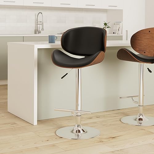 Miniatura 130 de SIMPLIHOME Marana - Taburete de bar giratorio ajustable – Silla tapizada de metal de 33 pulgadas de altura de asiento en piel sintética vegana