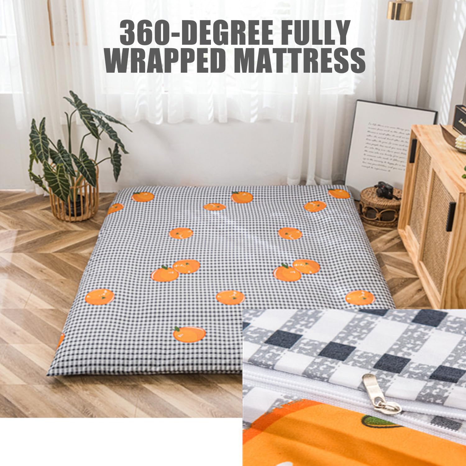 Funda De Colchón para Futón De Suelo con Cremallera Queen - Protector A Prueba De Polvo para Colchón Japonés, Lavable, C, 150x200cm