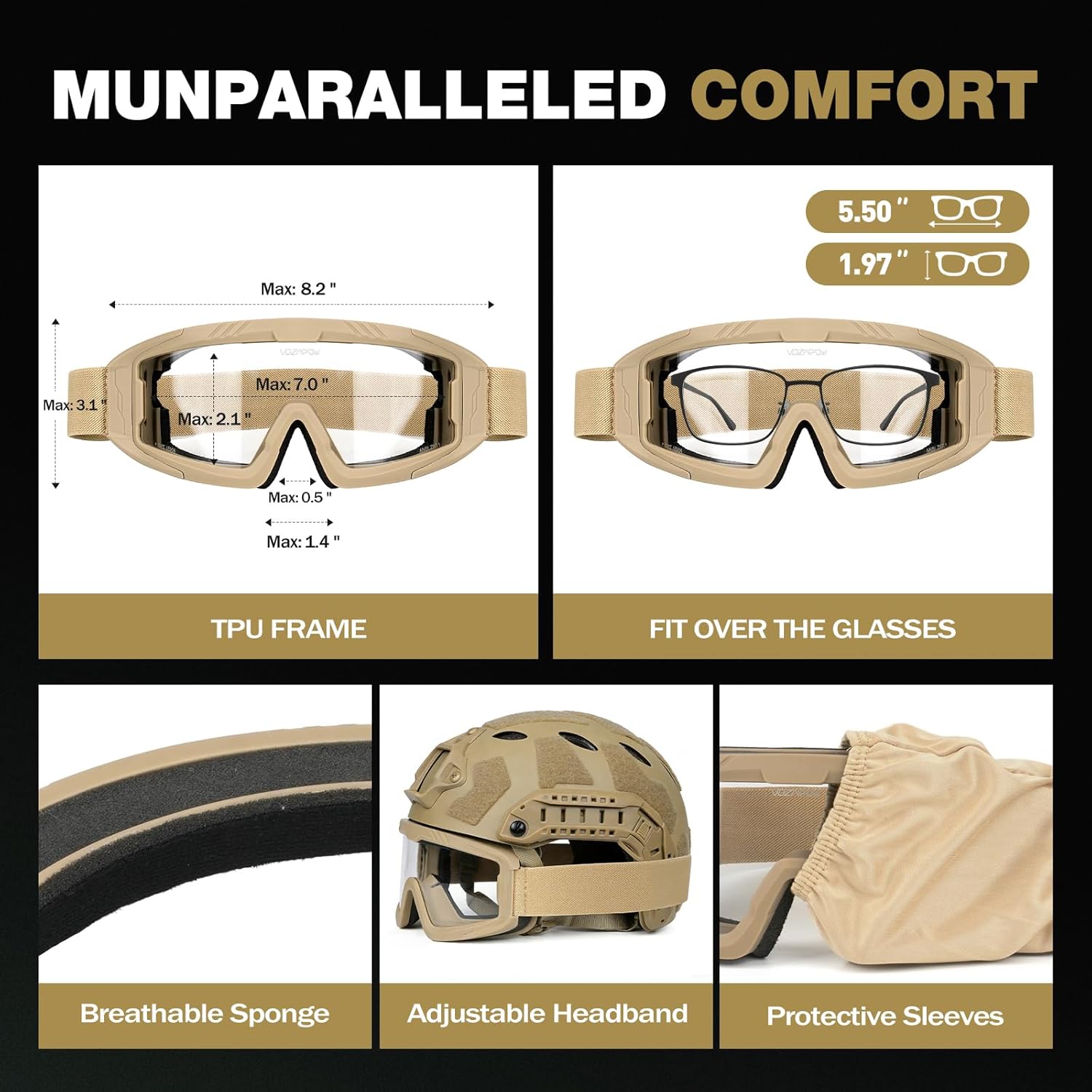 Airsoft Goggles OTG, ANSI Z87.1+ Anti-Fog Tactical Safety Goggles, Impact-Resistant Dust-Proof Eye Protection