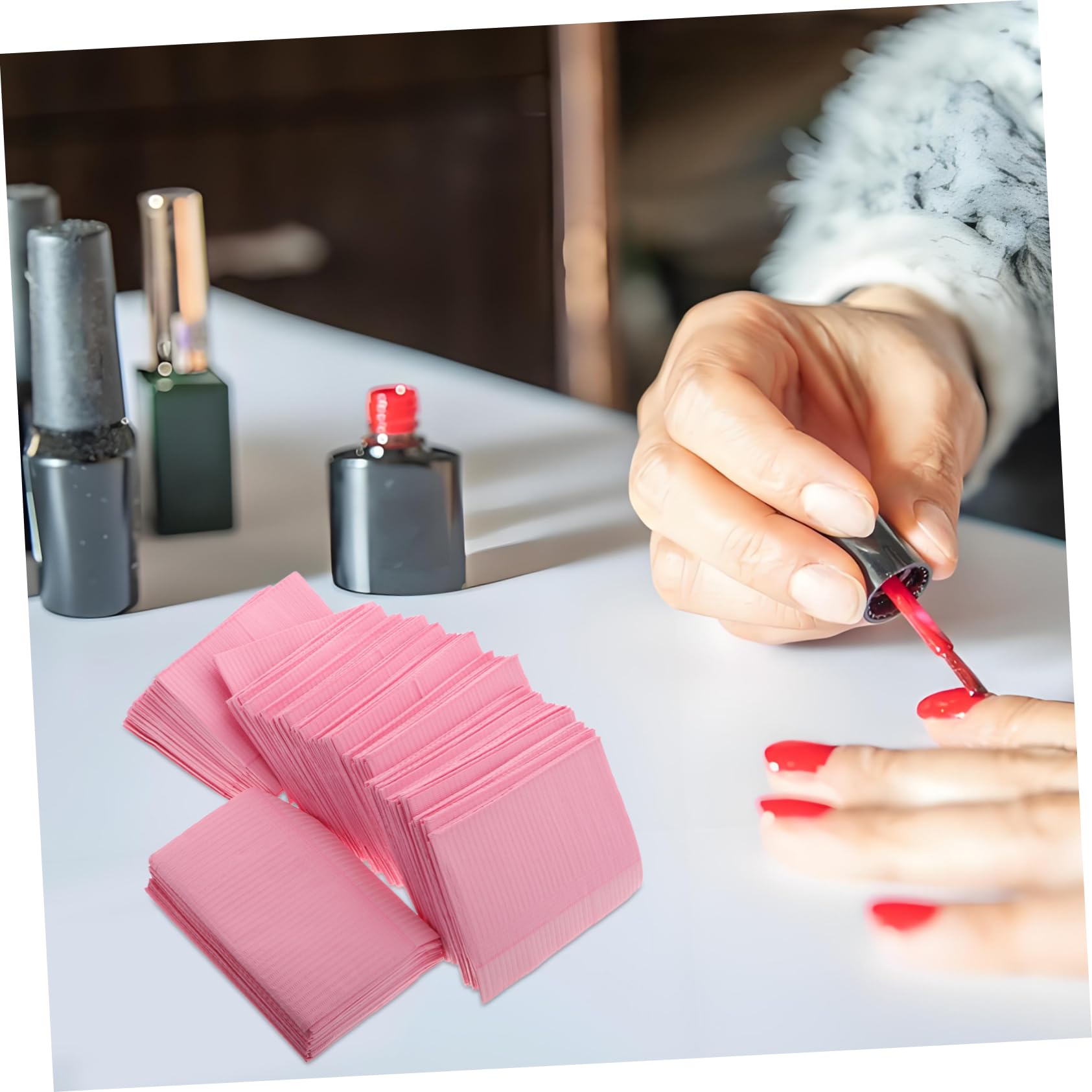 PACKOVE Tovaglietta Monouso per Manicure, 125 Pezzi, Rosa, Non Tessuto, e Resistente All’olio, per Salone Unghie