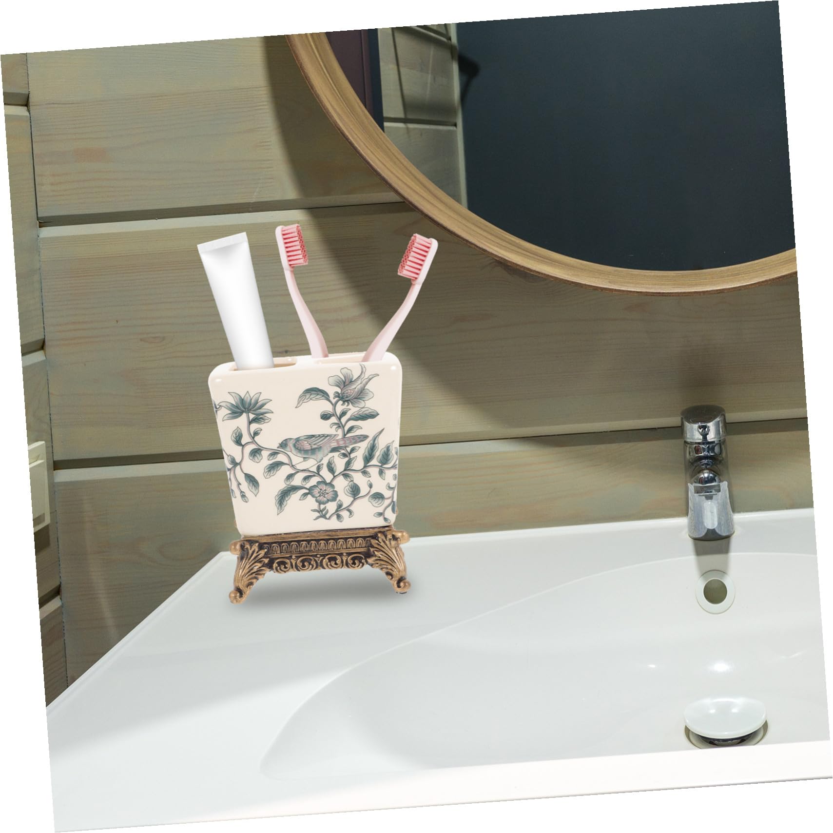 NUOBESTY Portaspazzolini in Ceramica Stile Vintage Europeo, Design Multifunzionale e Compatto per Bagno di Casa, per Spazi Ridotti e Uso Quotidiano