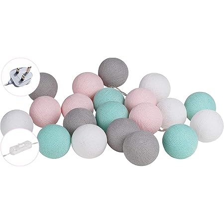 Chainupon 20 Cotton Ball String Fairy Night Lights Led Kid Children Bedroom Home Decor Boys Girls Plug In Mains Powered 20 Lights Gray Pink Mint Amazon Co Uk Lighting
