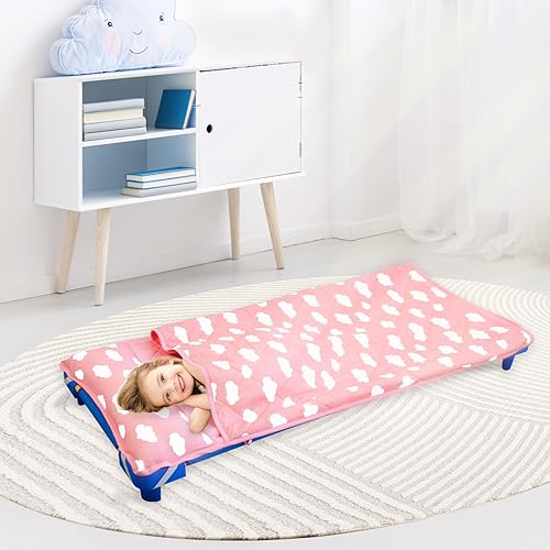 Miniatura 5 de Biloban Tapete para siesta para niños pequeños con almohada y manta, tapete para siesta para guardería estándar preescolar, saco de dormir portátil