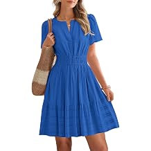 BTFBM Womens Spring 2026 Casual Mini Dresses Lightweight Short Sleeve V Neck Elastic Waist Cute Boho Beach Dress Pockets
