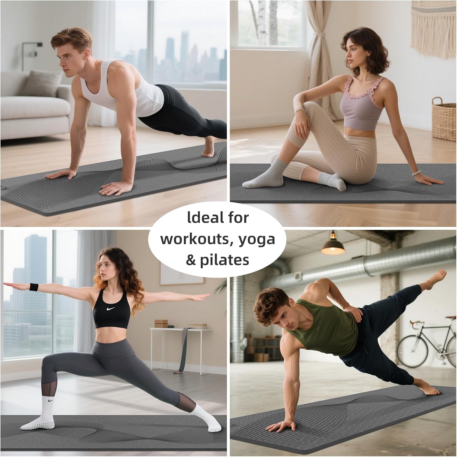 ILILI Yoga Mat, 72x25×0.3 Inch, Non-Slip, TPE Exercise Mat, Tear-Resistant, Fitness Yoga Mat with Carrying Strap, Ideal for Yoga, Pilates, Home Workouts, Stretching & All Fitness Routines - Image 5