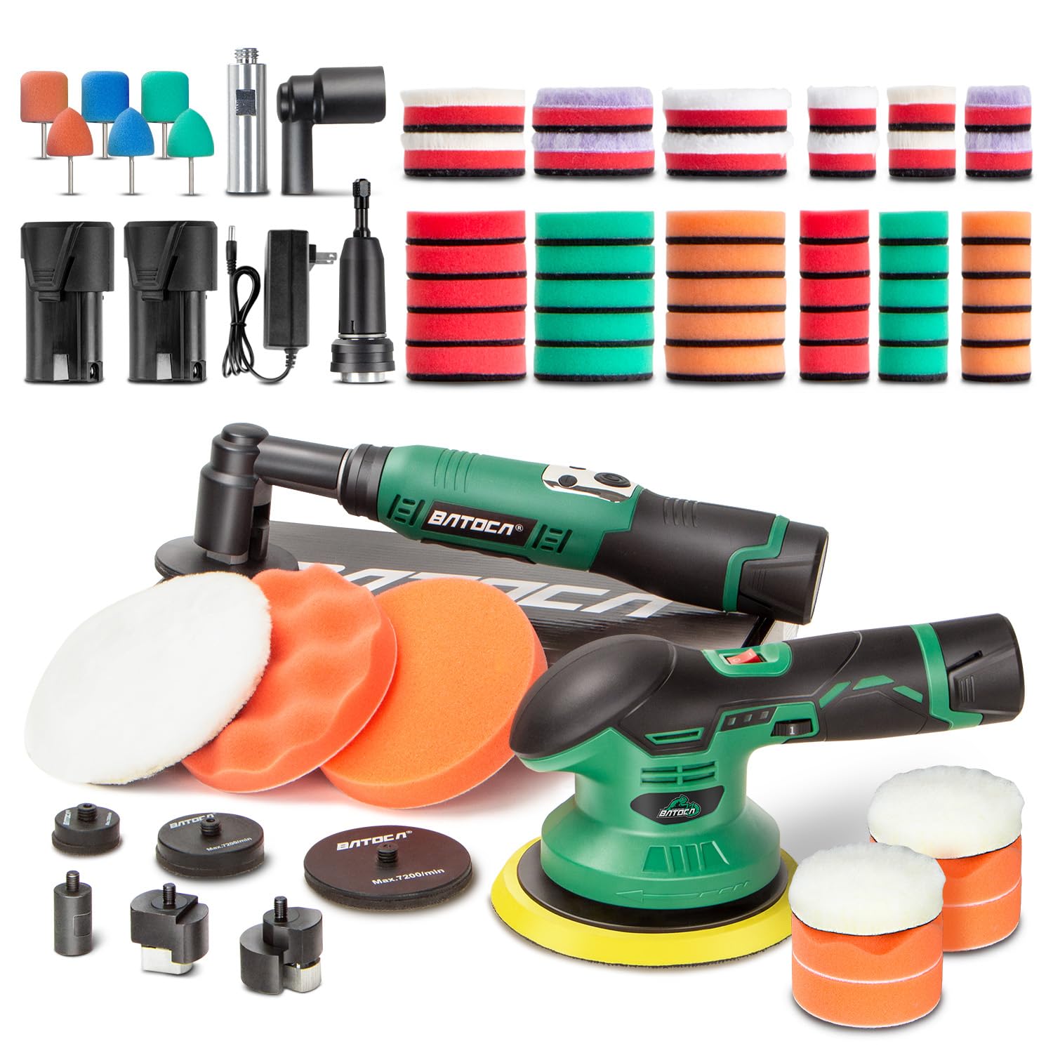 BATOCA S3 Akku Poliermaschine und S6 RO&DA Polier Kombi Set,Universal Akku | 3mm/12mm Exzenter Puffer Doppelwirkung,12V, 2.0A Batterie,Polieren Gesamten Autos/Details,Kombiniertes Politur,Schleifmasch