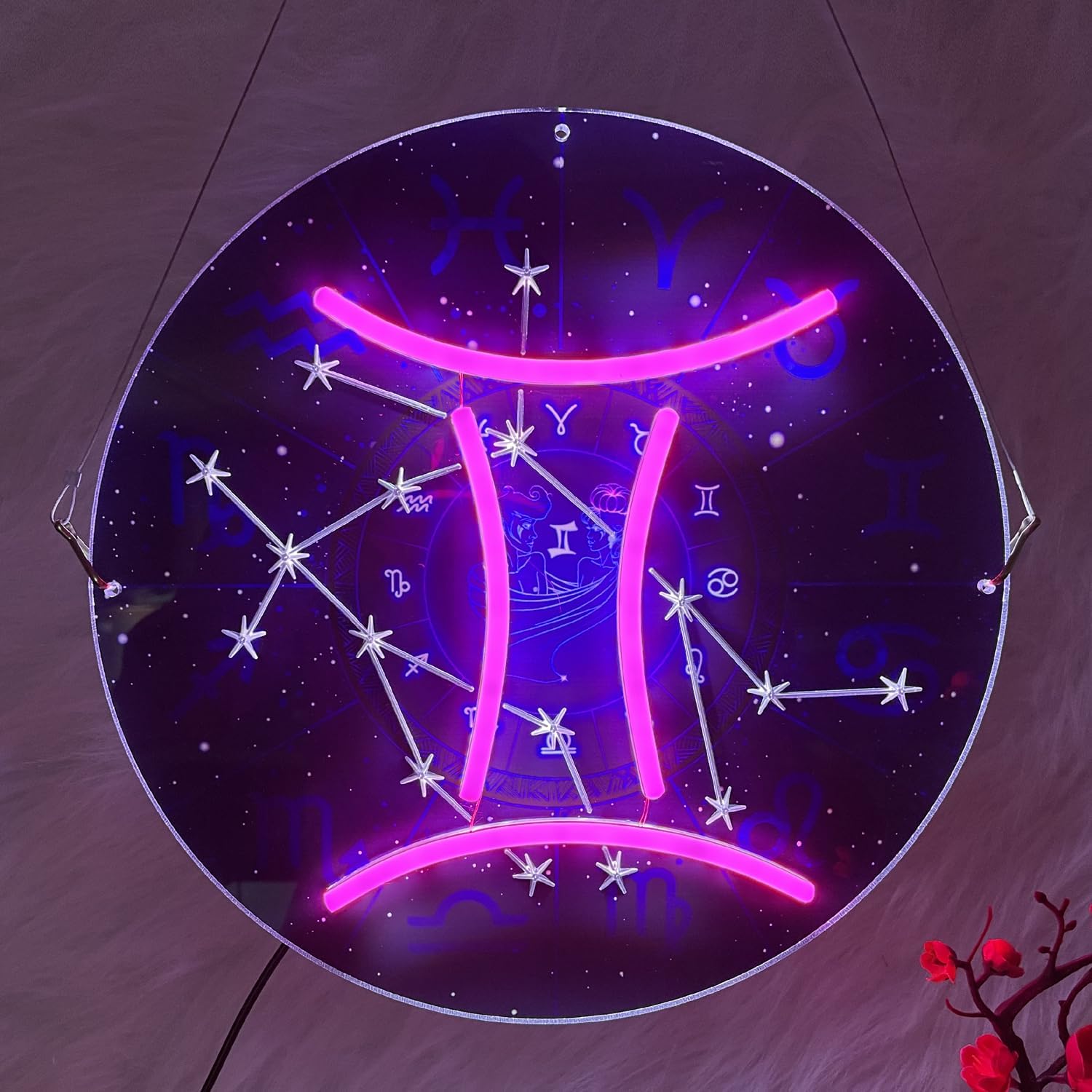 Gemini rose Nordic Lights LED Constellation Neon Sign, Home Decor for Bedroom, Living Room, Bar, 15.7 Inches