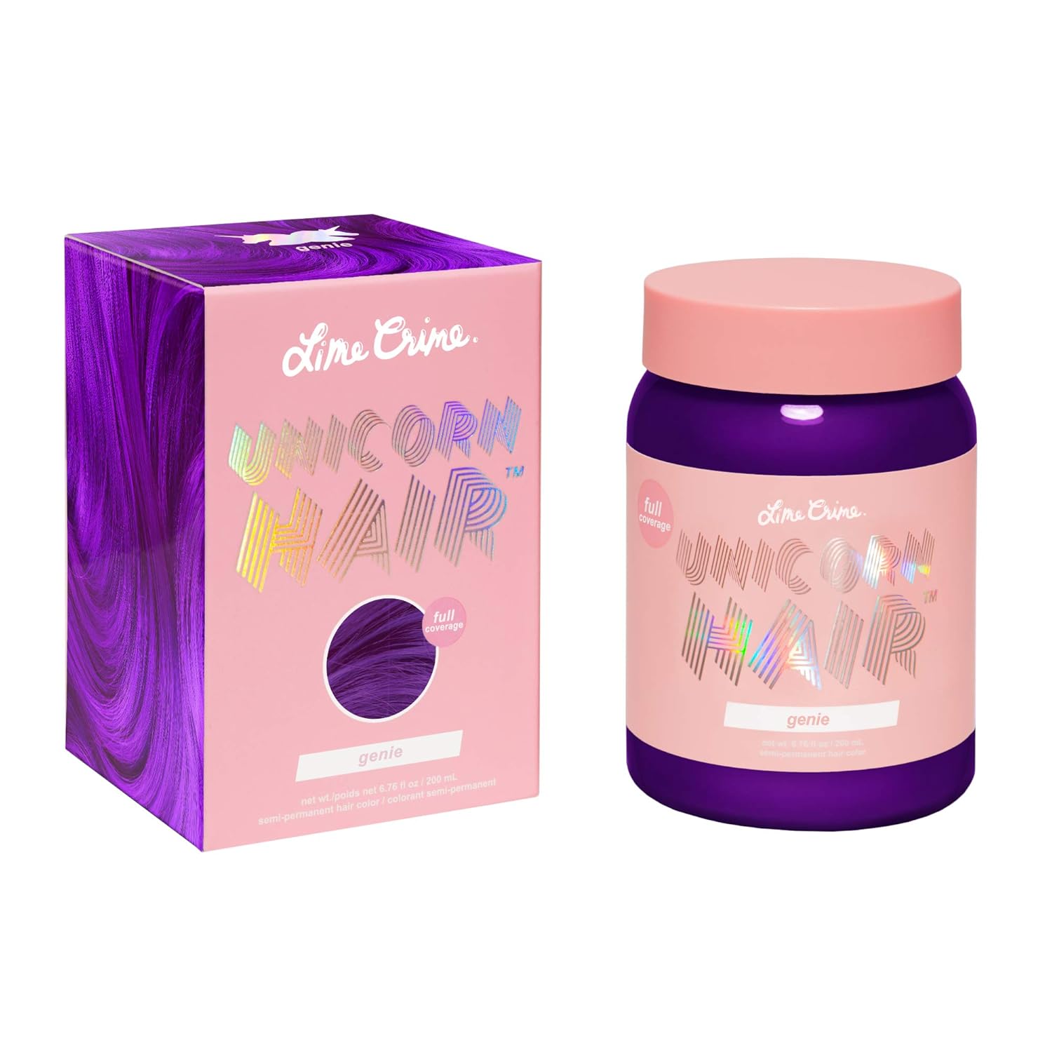 Lime Crime Unicorn Hair Dye, Genie - Deep Violet-Purple Fantasy Hair Color - Full-Coverage, Ultra-Conditioning, Semi-Permanent, Damage-Free Formula - Vegan - 6.76 fl. oz. : Beauty & Personal Care