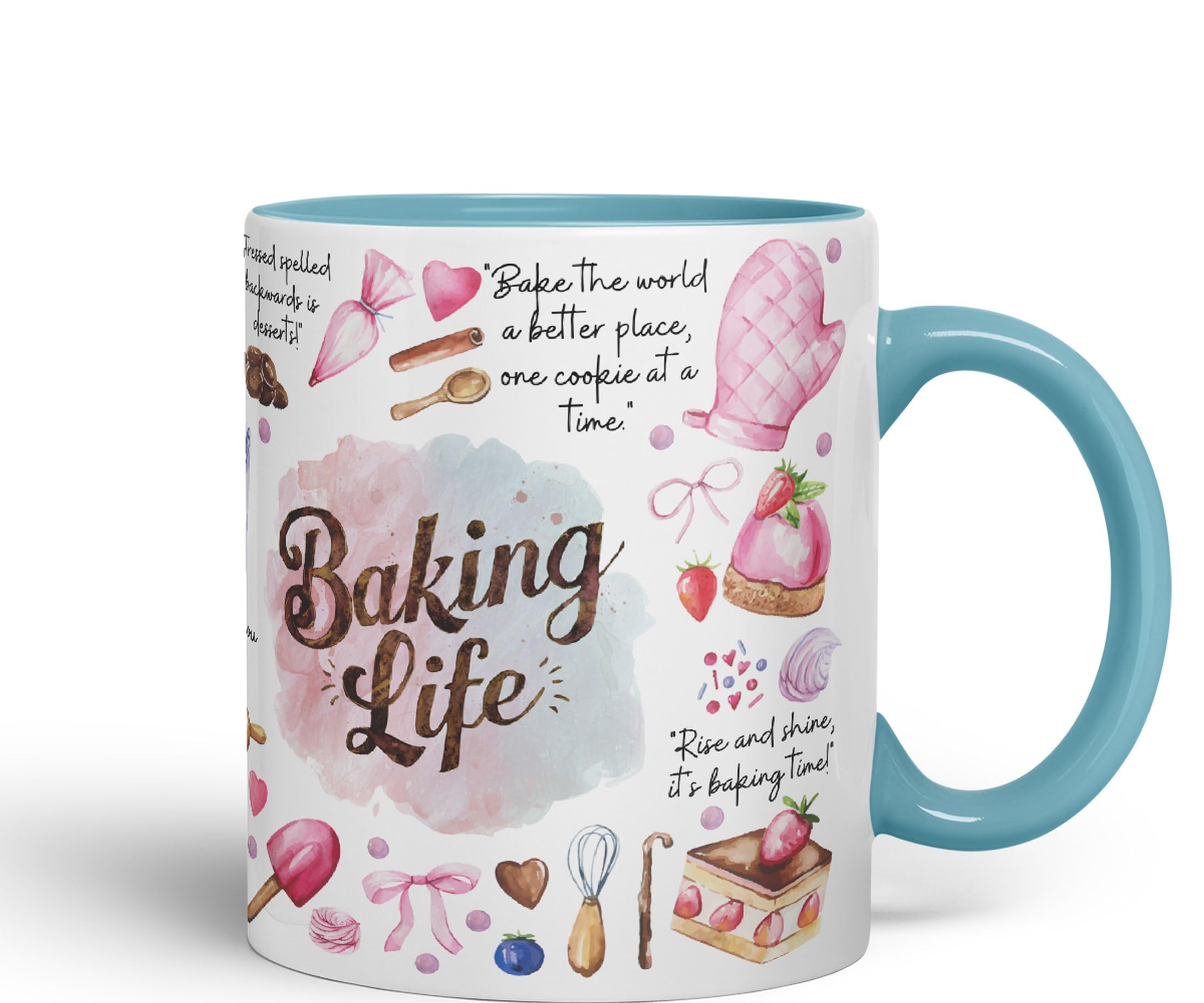 Vixar Baking Life Desserts Bake Joke sarkasm Sarcastic Ceramic Coloured Mug Cup for Tea Coffee Hot Brew 330ml 11Oz Gift (Turquoise)