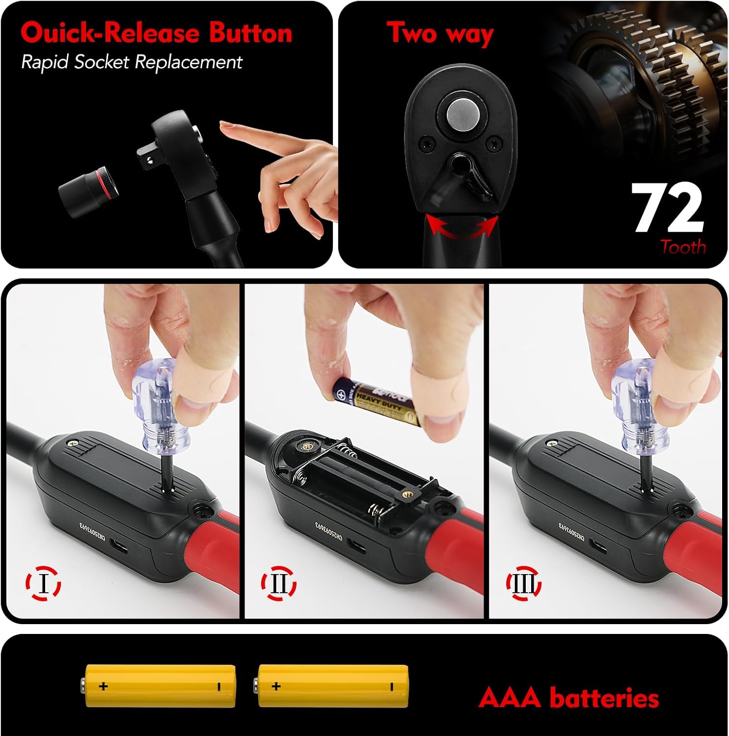 3/8" Drive Digital Torque Wrench, Digital Adjustable Torque Wrench 3PC Set, Interchangeable Head (Flex/Static/Ratcheting), 3-135N.m Wide Range, ±2%, LCD for Automotive Repair, Motorcycle, DIY