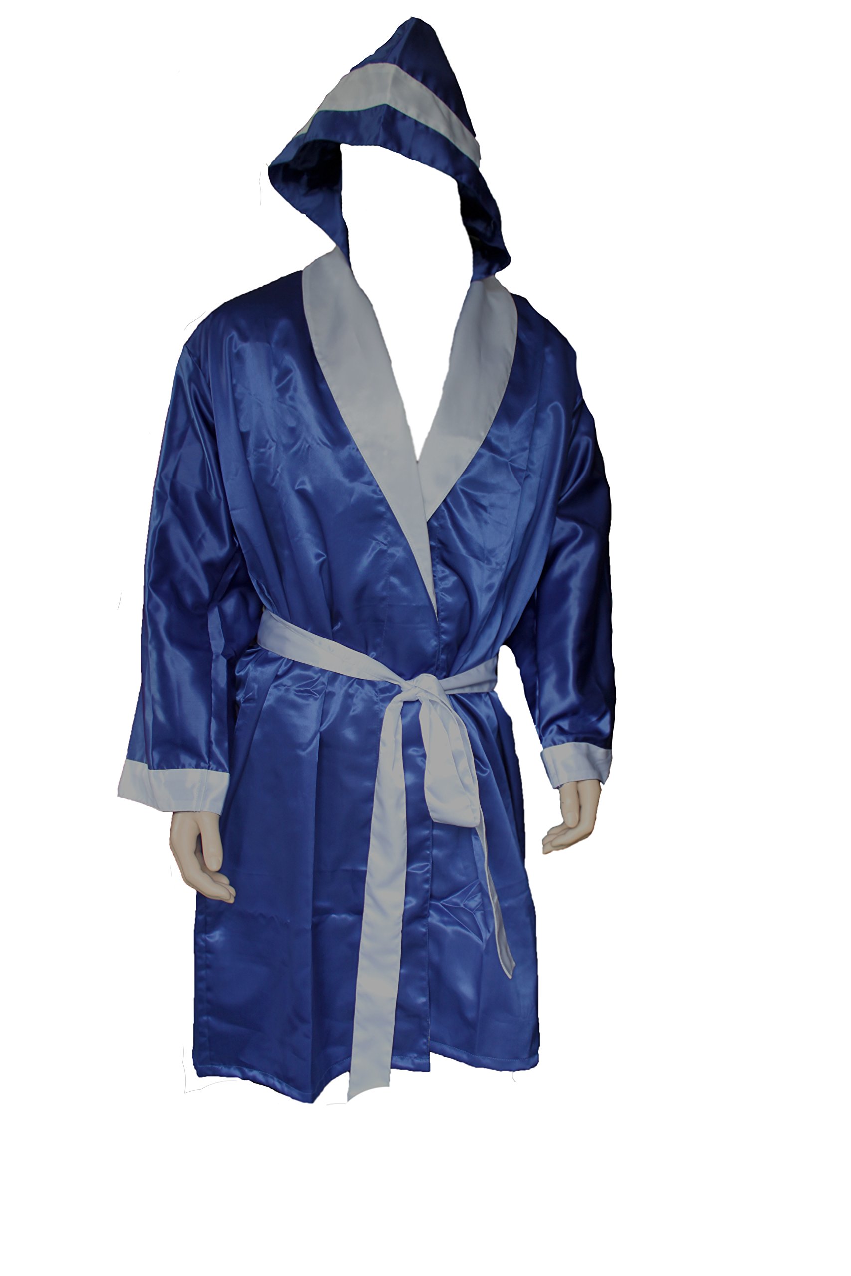 Lisaro Boxermantel mit Kapuze aus Satin blau_weiss