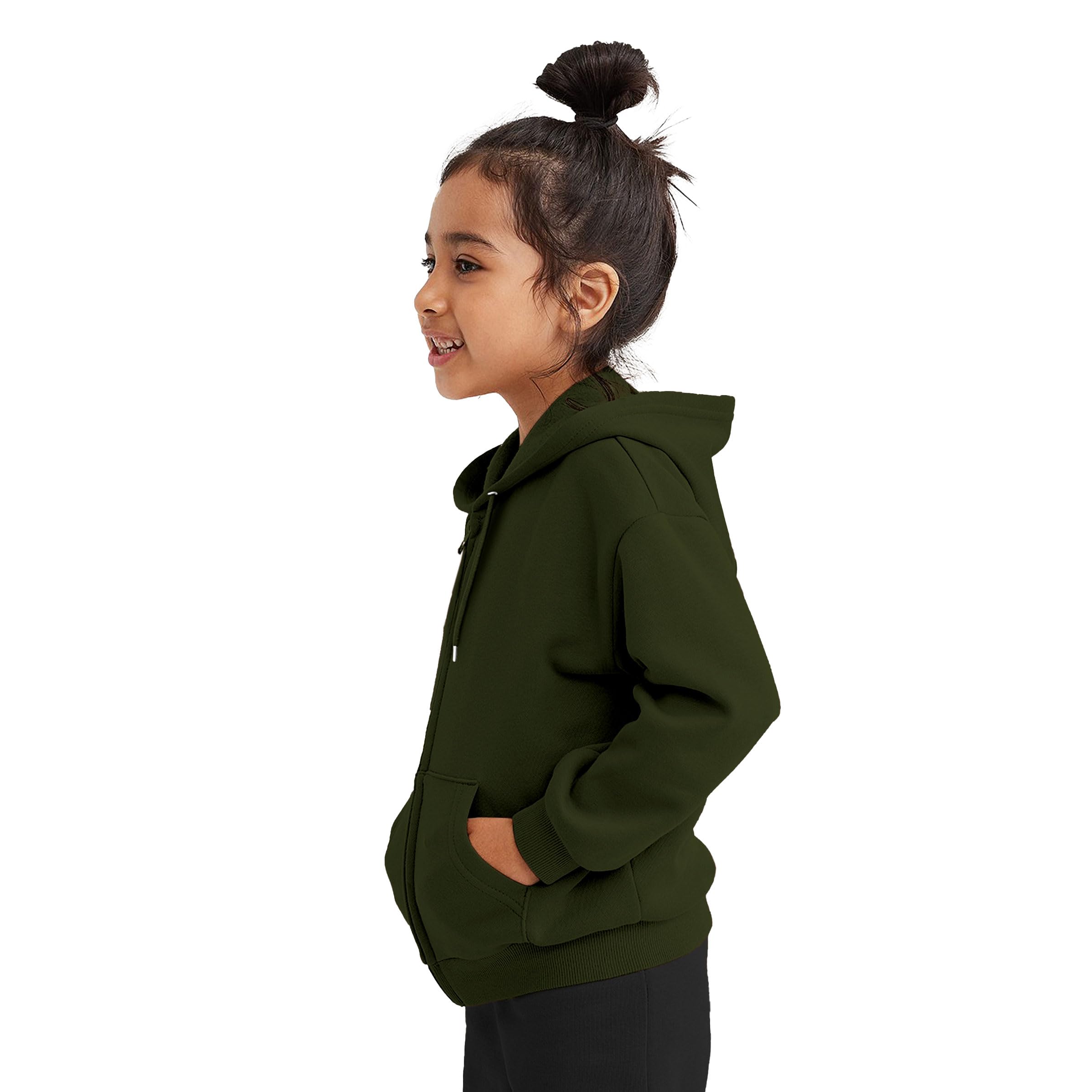 FUNKY MONKEY Kids Hooded Sweatshirt for Girls Soft Brushed Fleece Zip-Up Hoodie (DarkGreen) 15-16 - Image 2 thumbnail