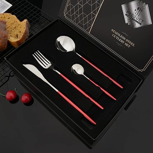 Miniatura 15 de JASHII Juego de cubiertos de 24 piezas con caja de regalo, juego de cubiertos de acero inoxidable para 6, regalo de inauguración de la casa, mango