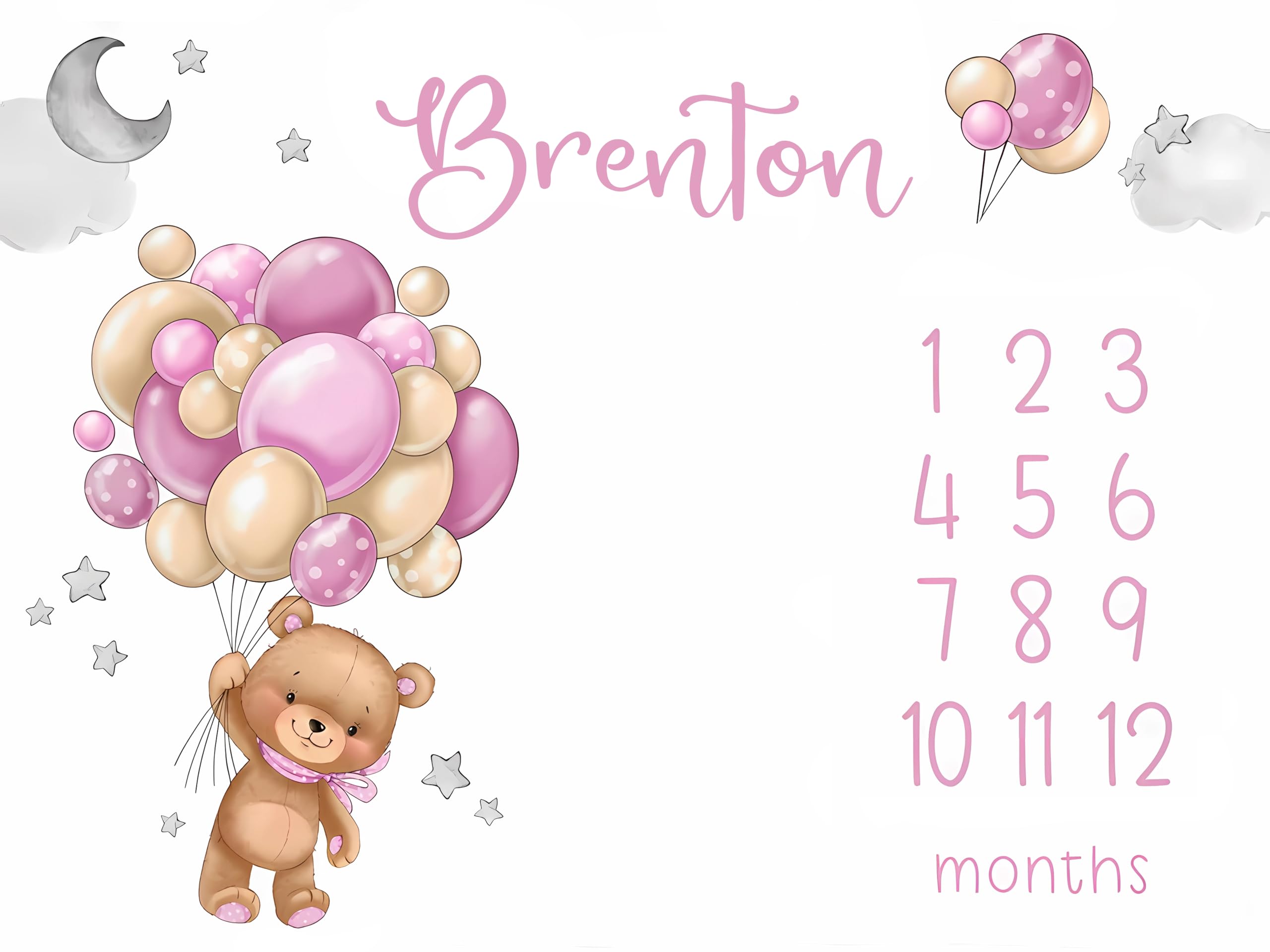 Manta Personalizada con hitos mensuales para bebés, Manta para bebé con indicaciones de los Meses, Regalos Personalizados Nacimiento,150X200-Baby22