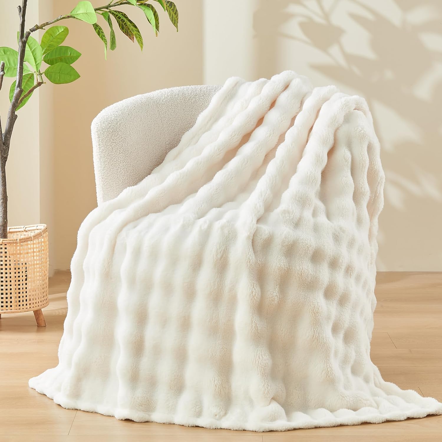 NEWCOSPLAY Throw Blanket for Couch Ivory Super Soft Flannel Fleece 3D Bubble Lightweight Bed Blanket All Season Use (Ivory, Throw(50"x60")) - Image 8