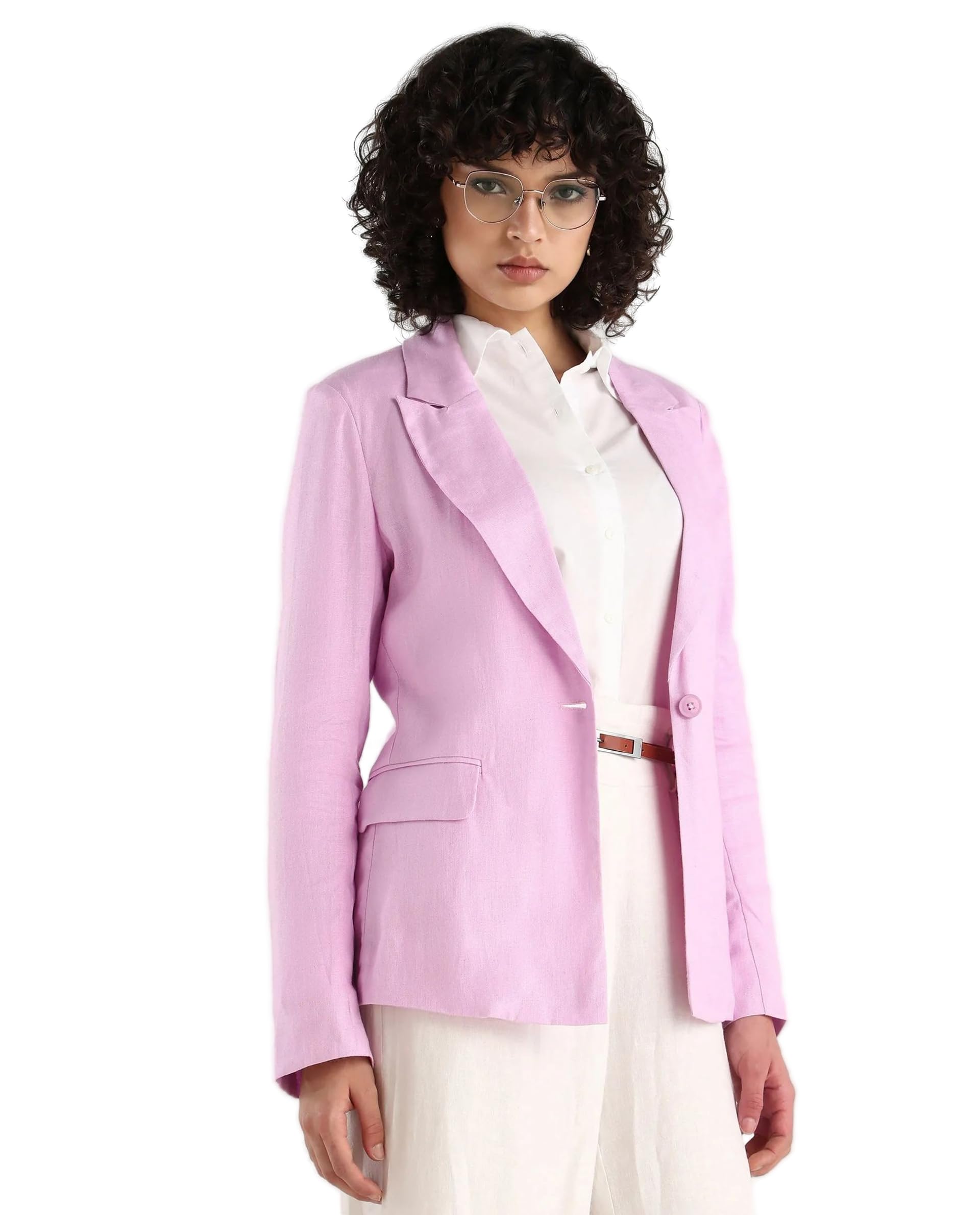 rareism Women Regular Fit Solid Pink Viscose Blend Notch Lapel Blazer-picture-26