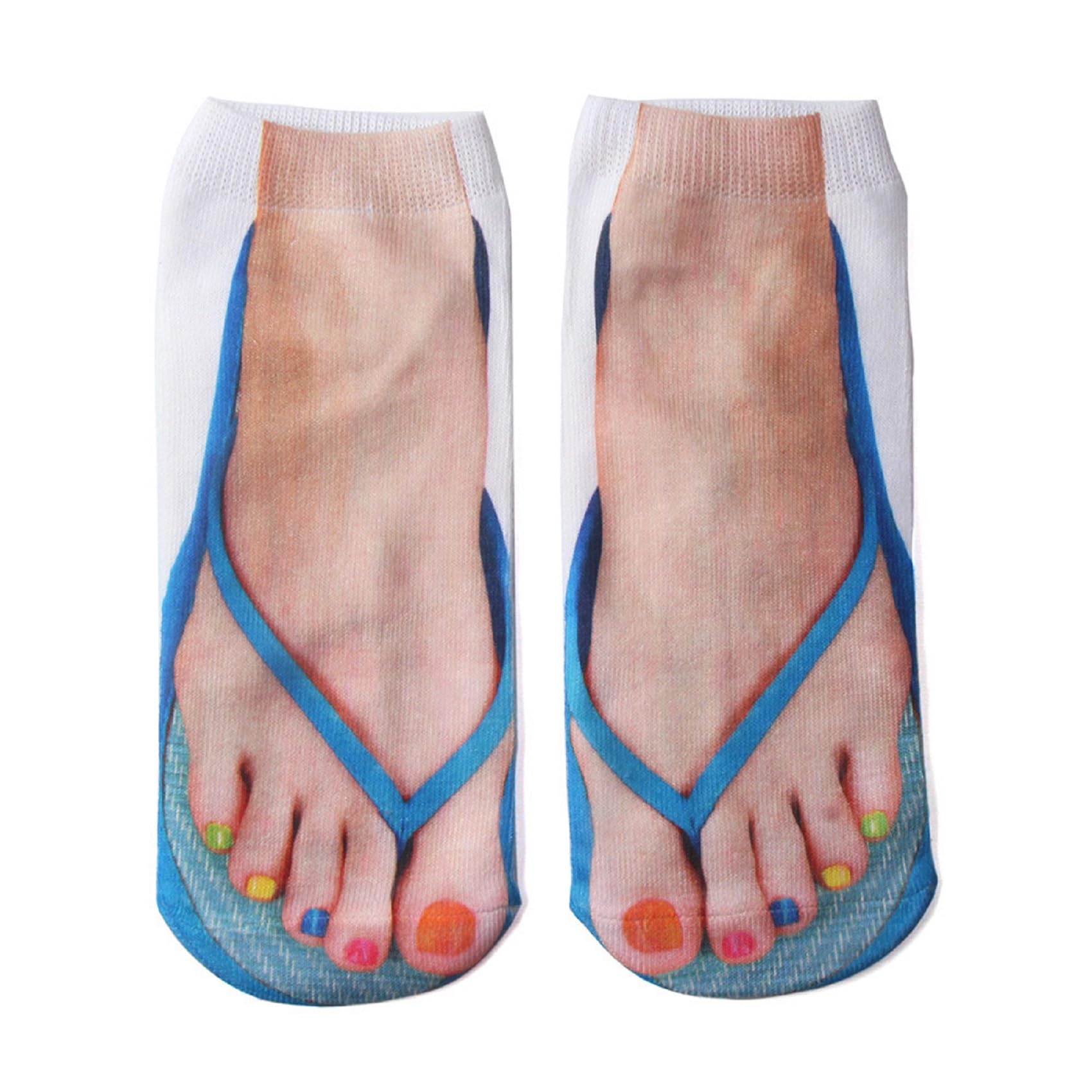 Ryshman 3D Manicure Print Socks Funny Flip Flop Socks 3D Pattern Socks Sandal Socks Low Cut Ankle Silly Socks- A Gag Gift