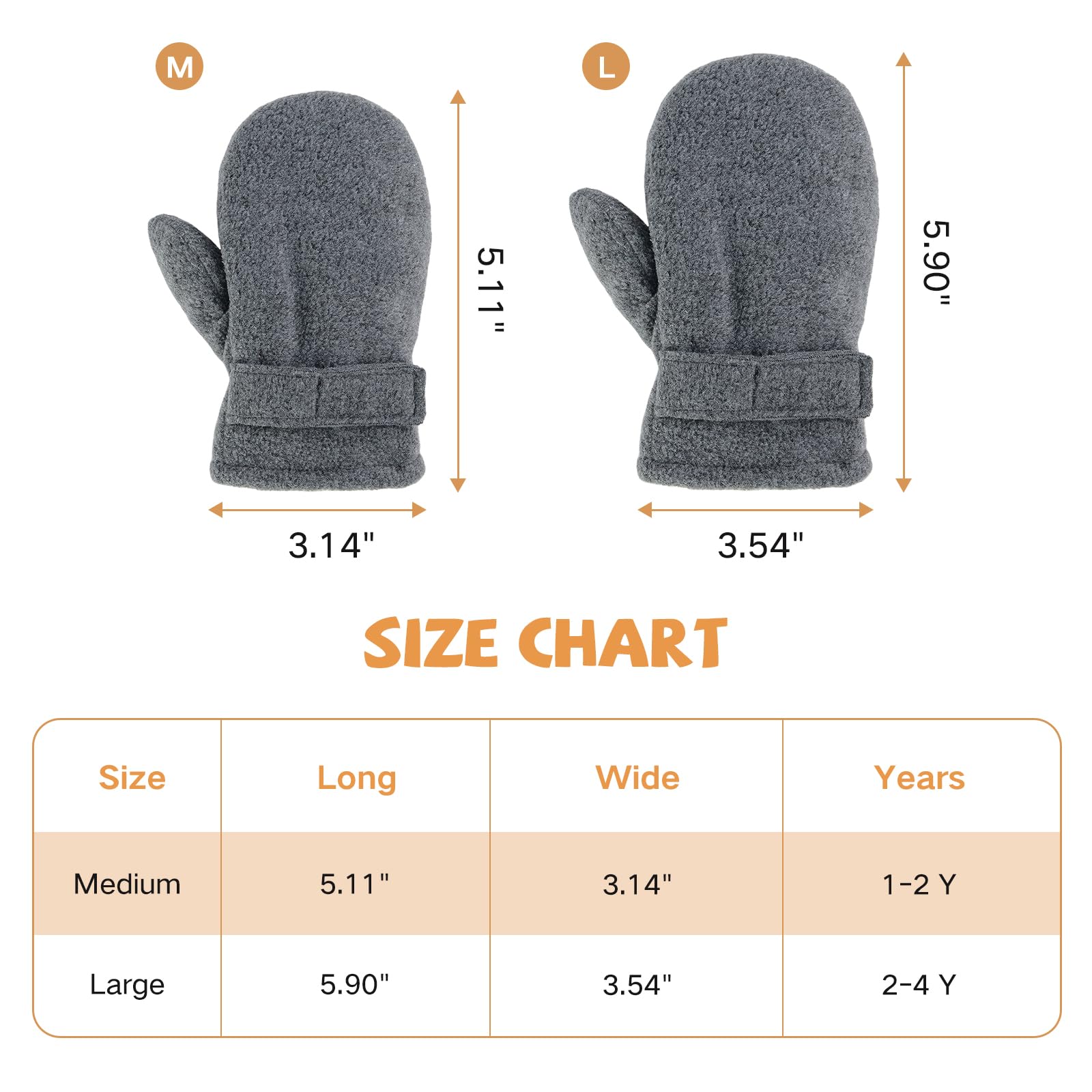American Trends Guanti da neve per bambini, 3 paia di guanti da neve per bambini, in pile caldo, per bambini, colore nero, blu navy e grigio scuro, M (misura 1-2 anni)