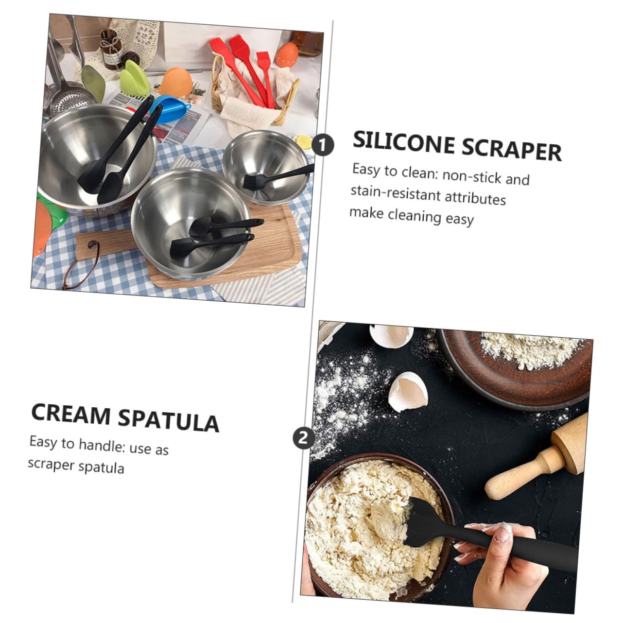 9 Stück Silikon Backzubehör Spatel für Creme Butterschaber und Spachtelmesser ein Stück Antihaftend Leicht zu Reinigen Schwarz