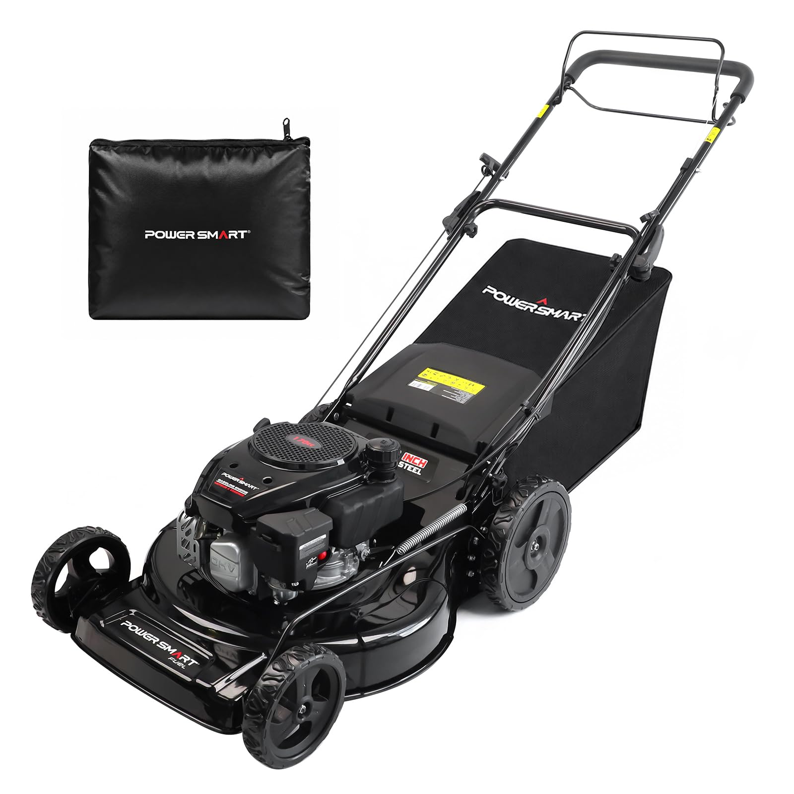 PowerSmart 22-Inch 170cc 3-in-1 Self Propelled Gas Lawn Mower with Cover, Black