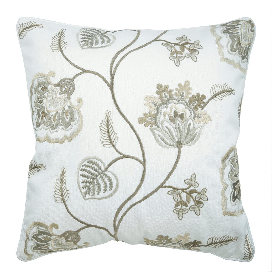 Fabric Mart Direct Toss Pillow Covers, White Zippered Pillow Covers 16x16 inch (40x40 cm), Linen Throw Pillow Covers, Nature & Floral, Embroidery, Contemporary Cushion Cover - Waking Up to Bloom — image 1