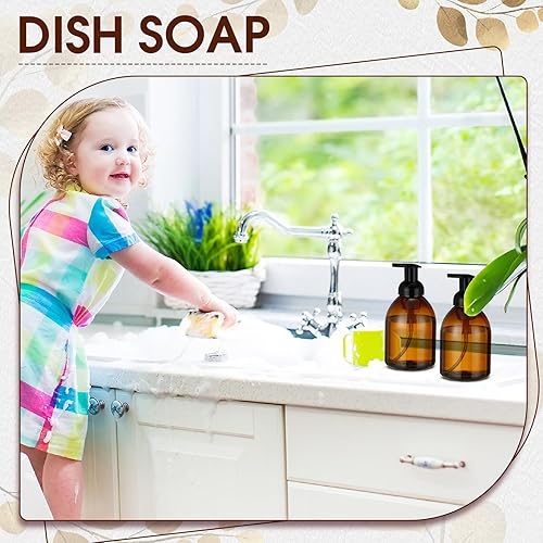 Miniatura 5 de Uiifan 16 dispensadores de jabón espumoso ámbar de 17 onzas, botella de espuma recargable, recipiente de plástico líquido para cocina, baño, jabón