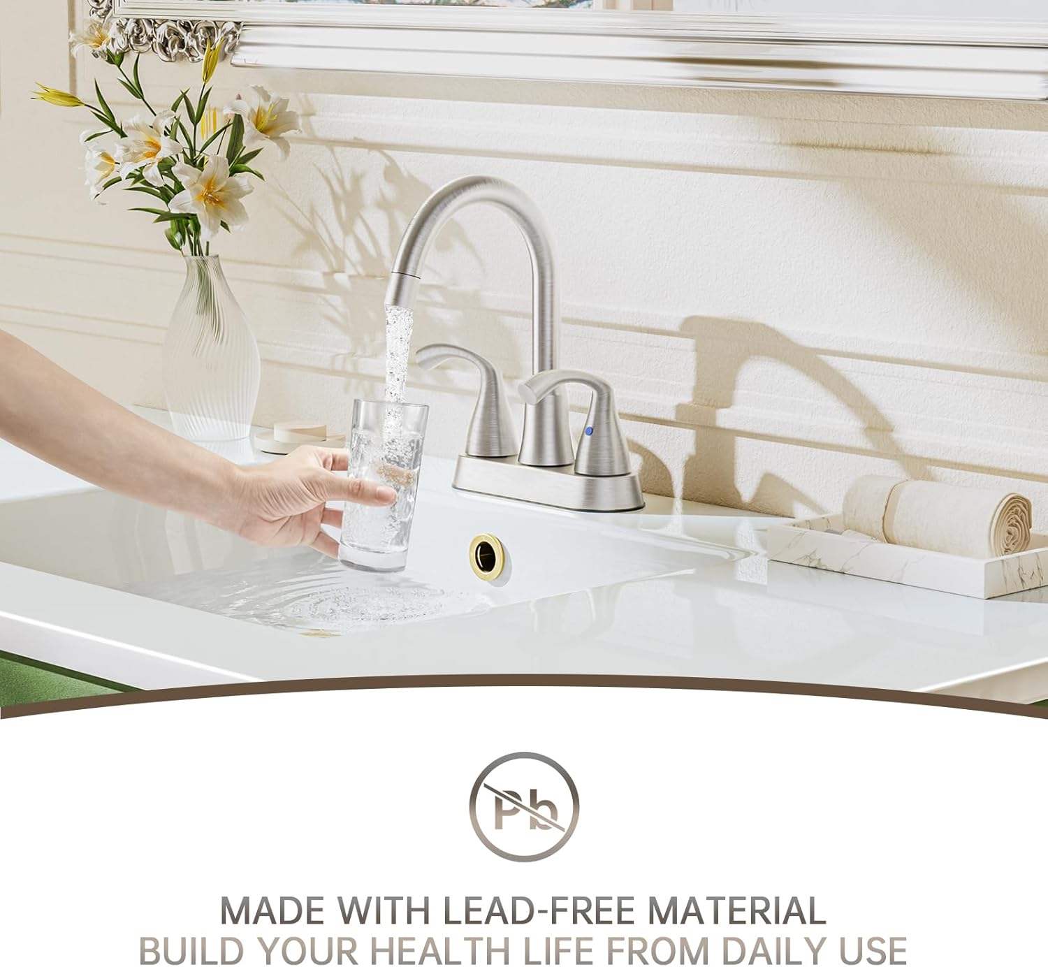 Phiestina 4 Inch Brushed Nickel Rotatable Centerset Bathroom Sink Faucet with Pull-Out Sprayer, Metal Pop-Up Drain, Water Supply Lines, Utility Laundry Faucet for 3-Hole Sinks,JC180CL-BN - Image 8