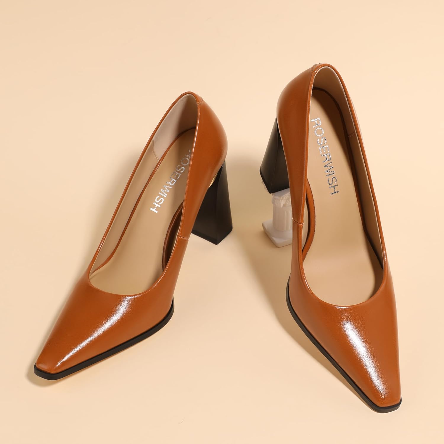 ROSERWISH High Chunky Block Heels for Women, Closed Pointed Toe Slip-On Pumps, Retro Vintage Style, 3.5" Comfortable Dress Shoes for Party, Work, Office, Prom & Wedding - Image 5