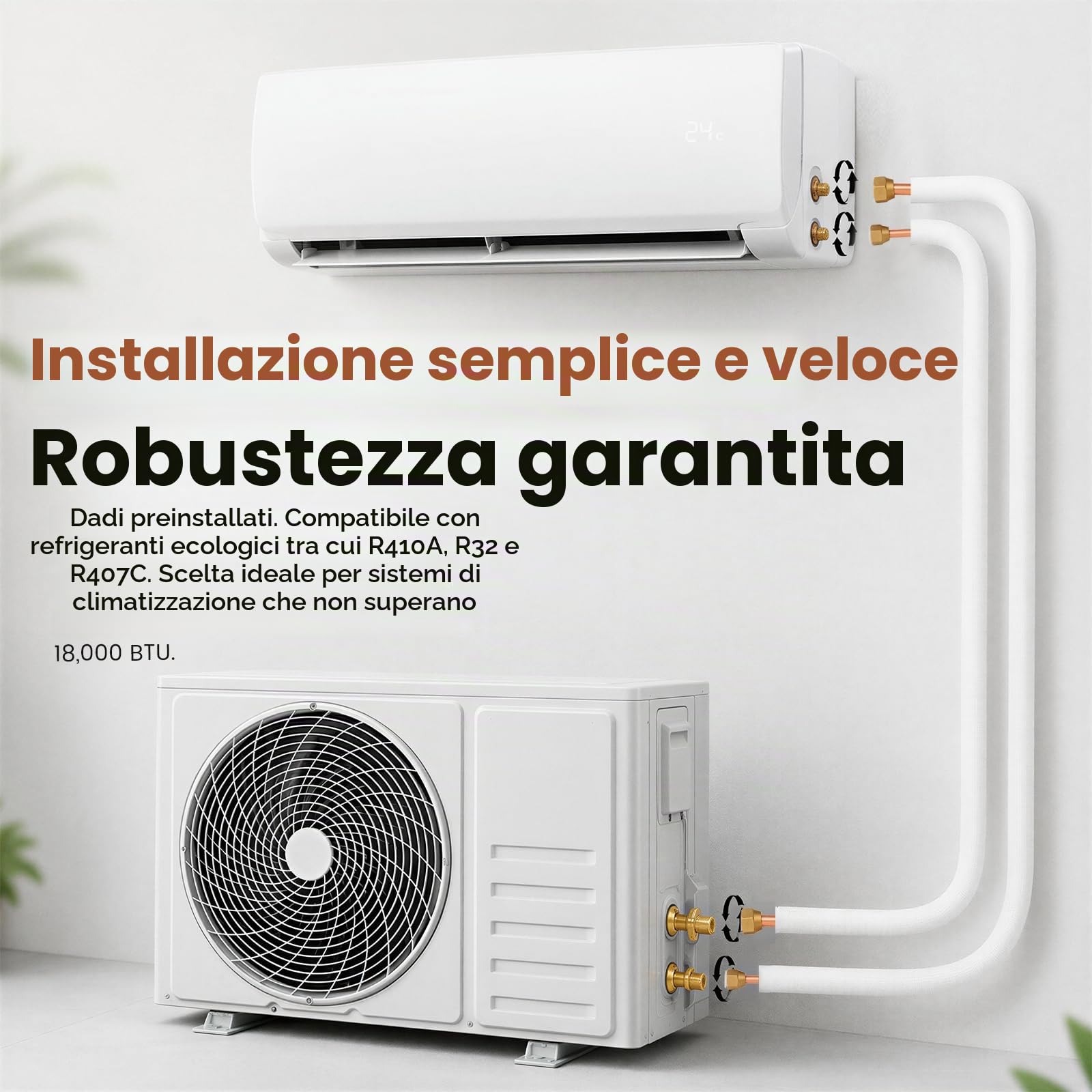 Tubo refrigerante 1/4" 3/8" isolato in rame, tubo refrigerante per condizionatori split adatto per R32, R410A e R407C (lunghezza: 2 m)