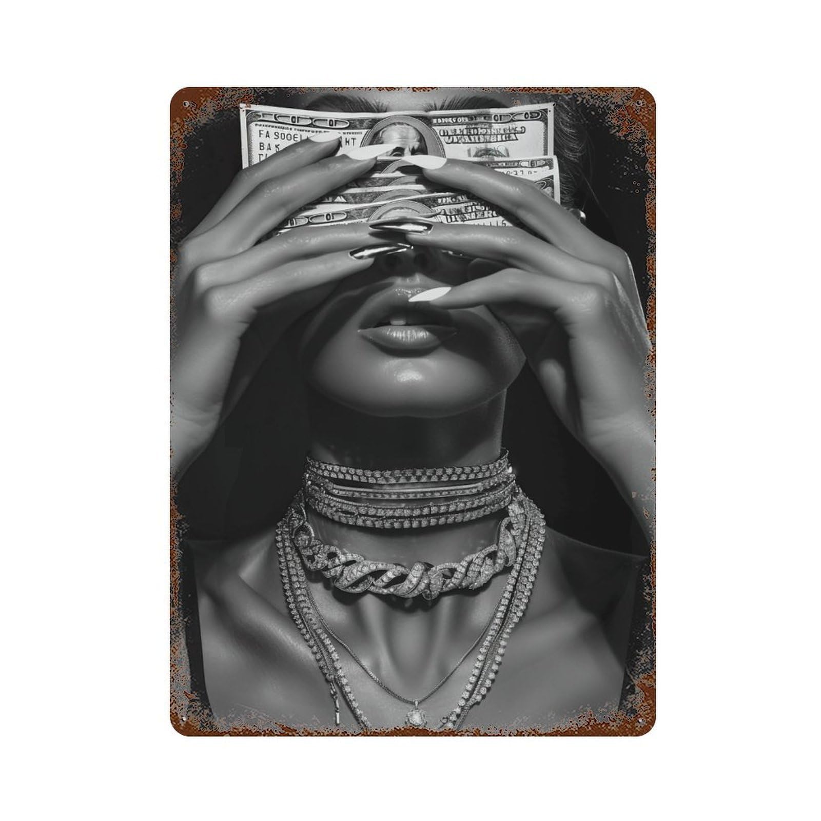 FHUYEURHRY Money Face Woman Black And White Wealth 04 Wall Decor Retro Iron Vintage Art Metal Tin Sign Poster Modern Home Cofffee Club Art Bar Shop Decorations Style-20 40x30cm