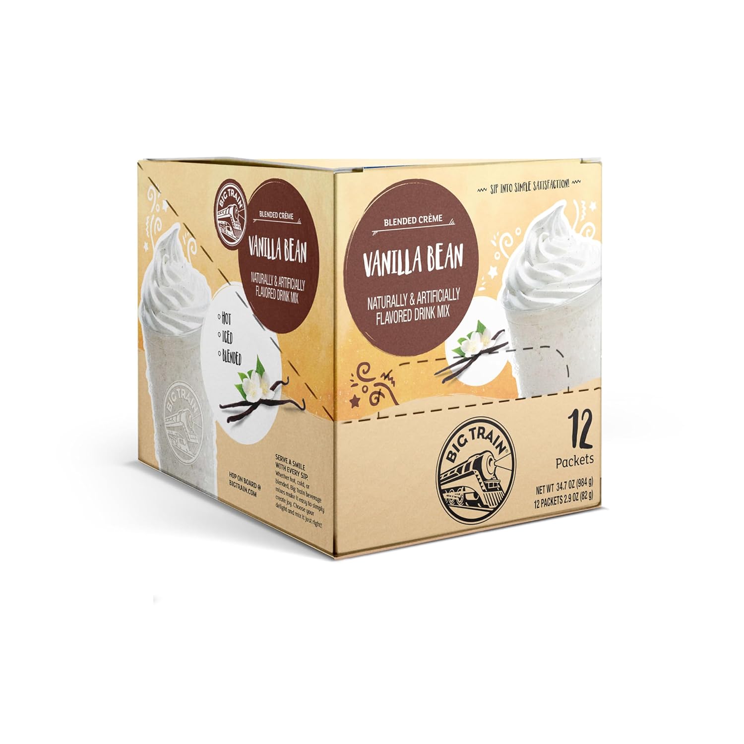 Big Train Vanilla Bean Blended Creme Beverage Mix, 2.9 oz Packets (Pack of 12)